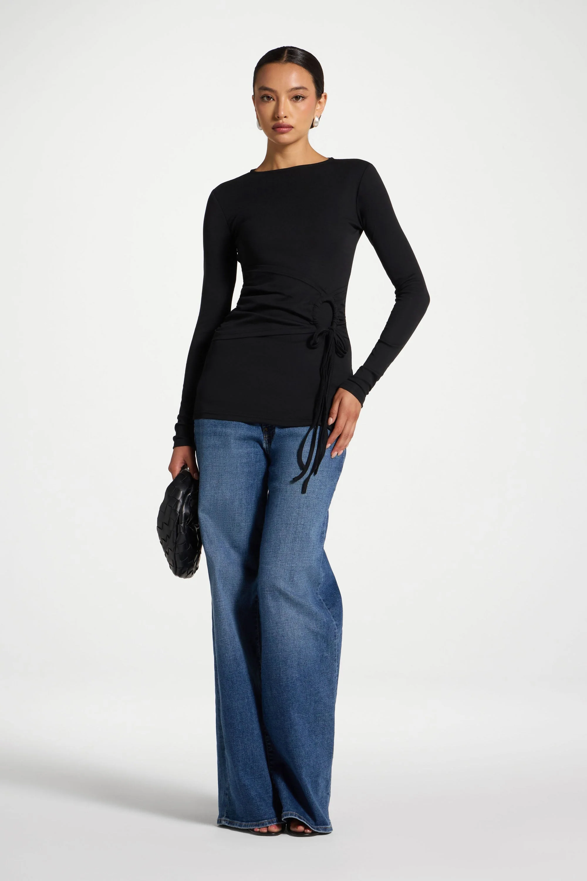 Cotton Side Tie Top - Black - Image 3