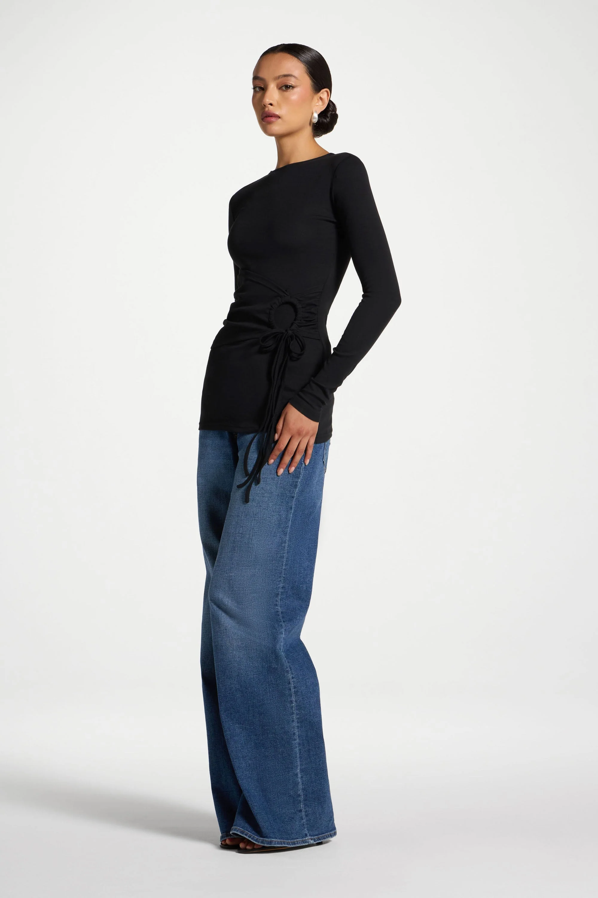 Cotton Side Tie Top - Black - Image 4