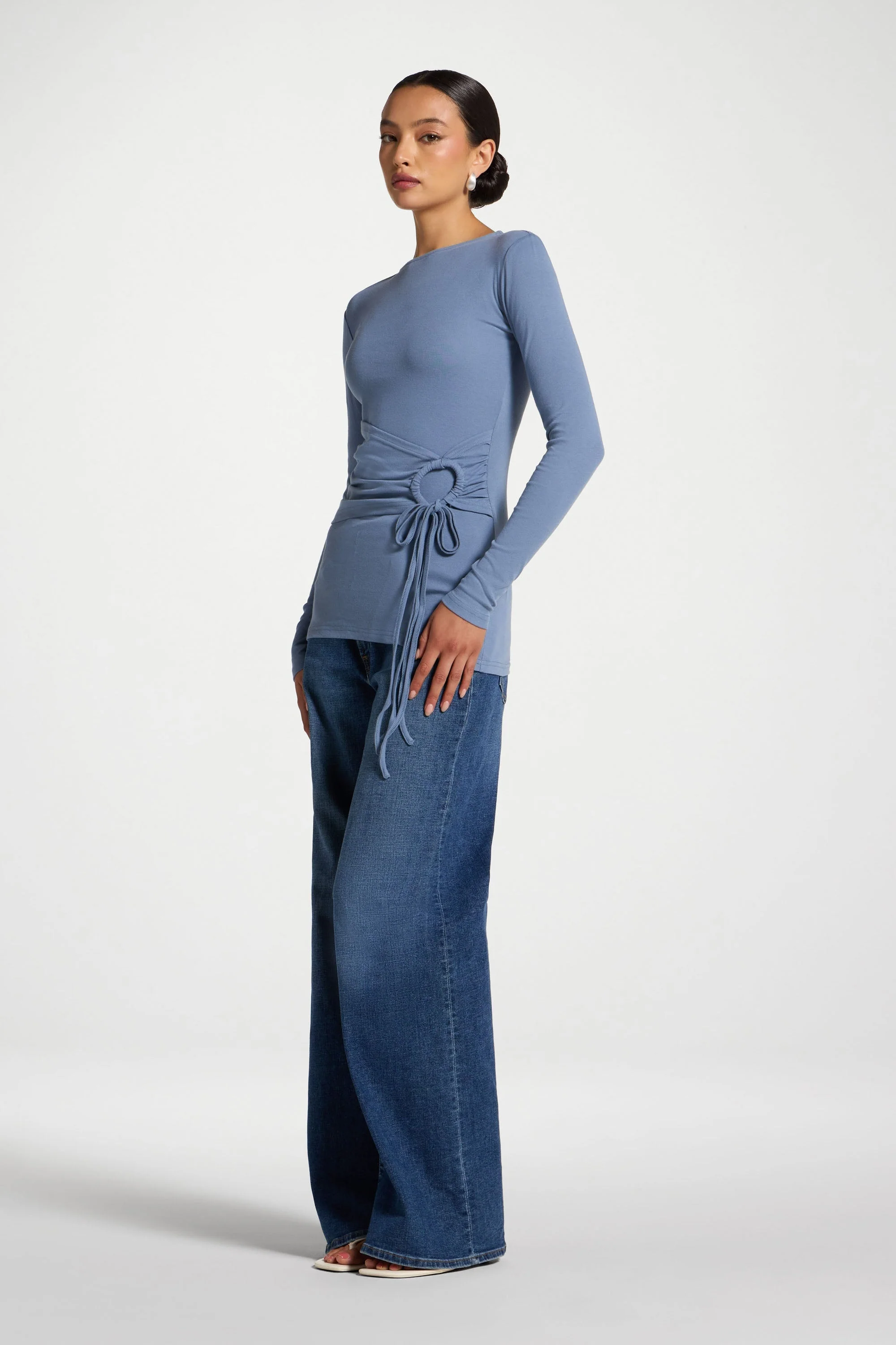 Cotton Side Tie Top - Denim - Image 4
