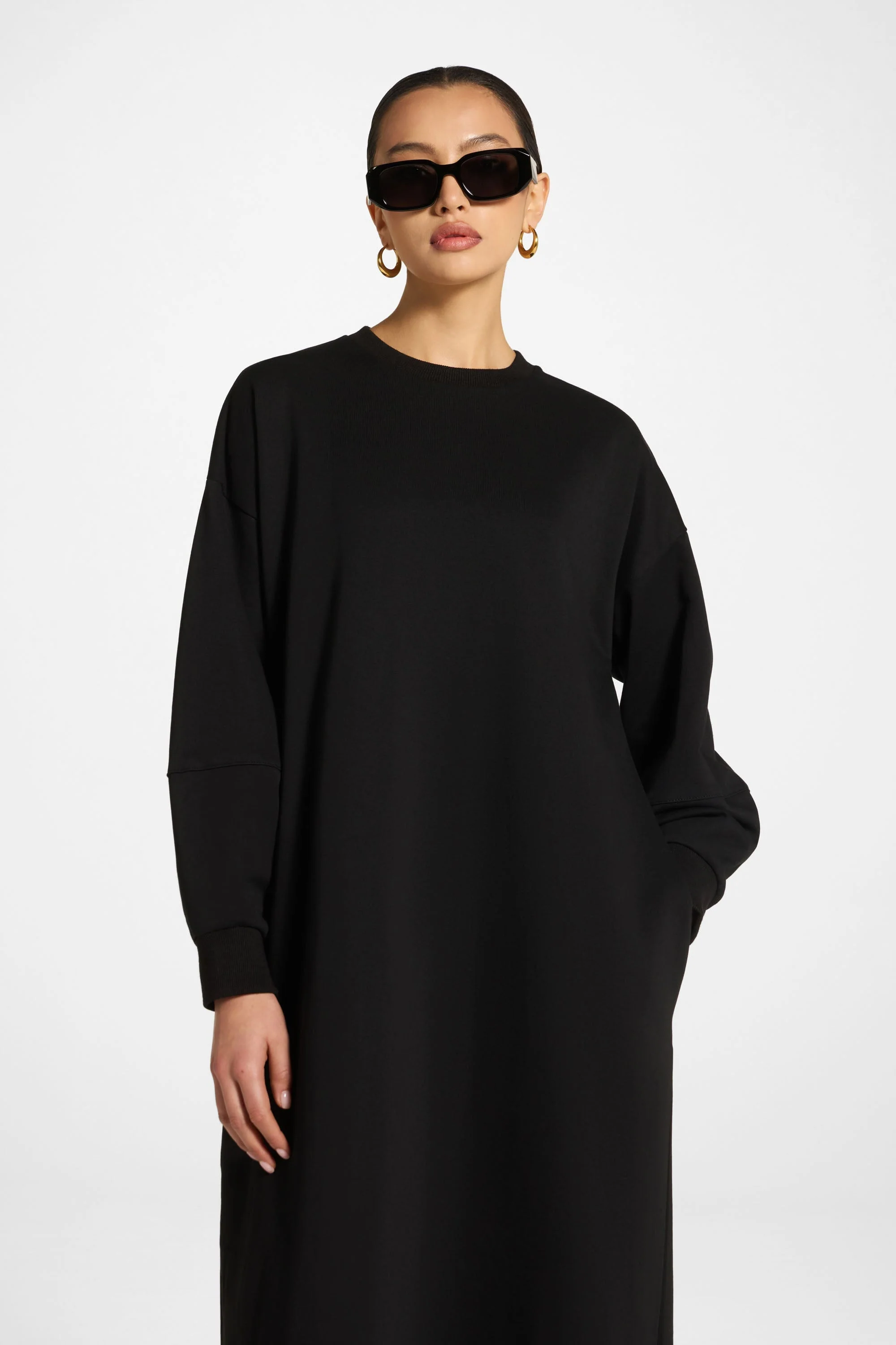 Cotton Basic Dress - Black - Image 3