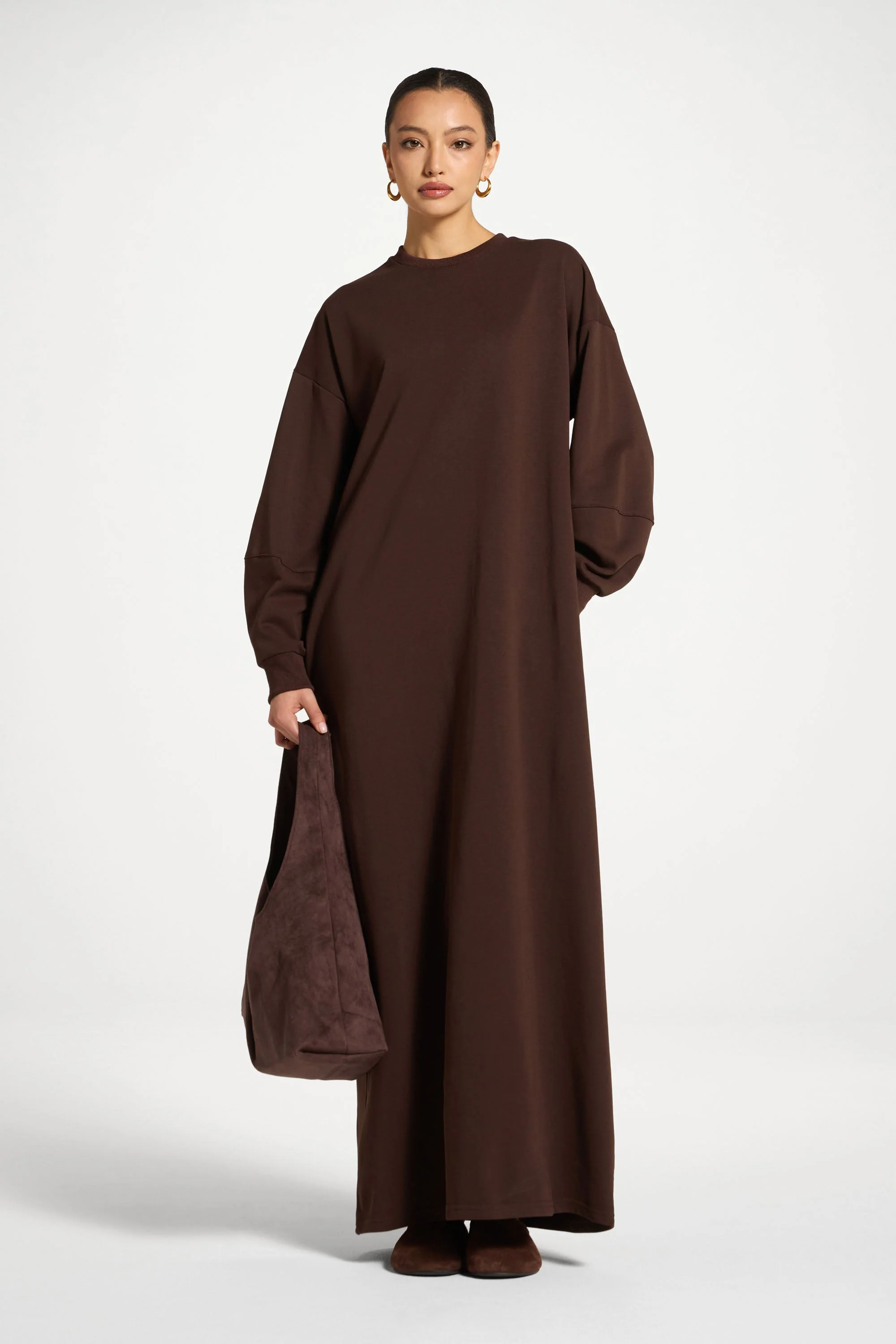 Cotton Basic Dress - Coffee - Image 2