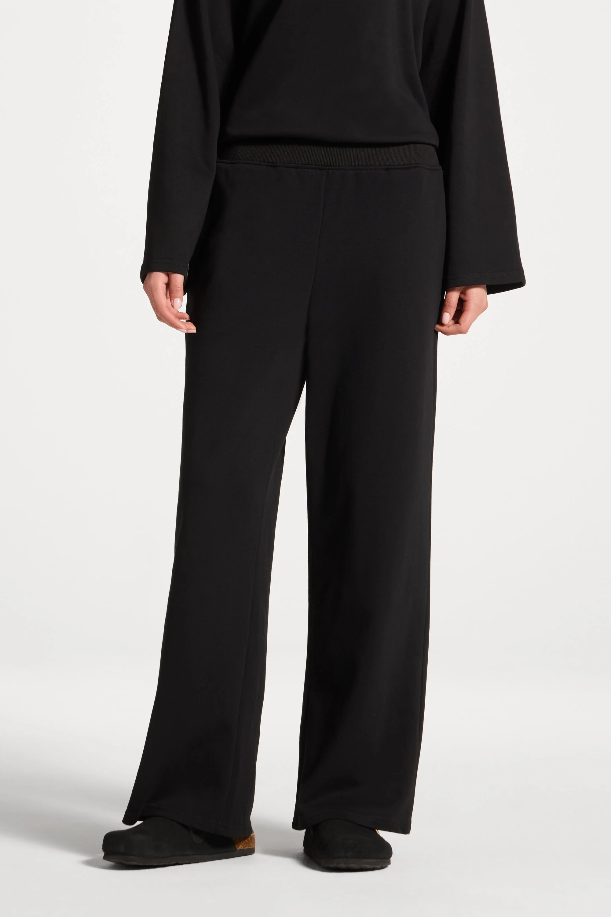 Cotton Wide Leg Pants - Black - Image 2
