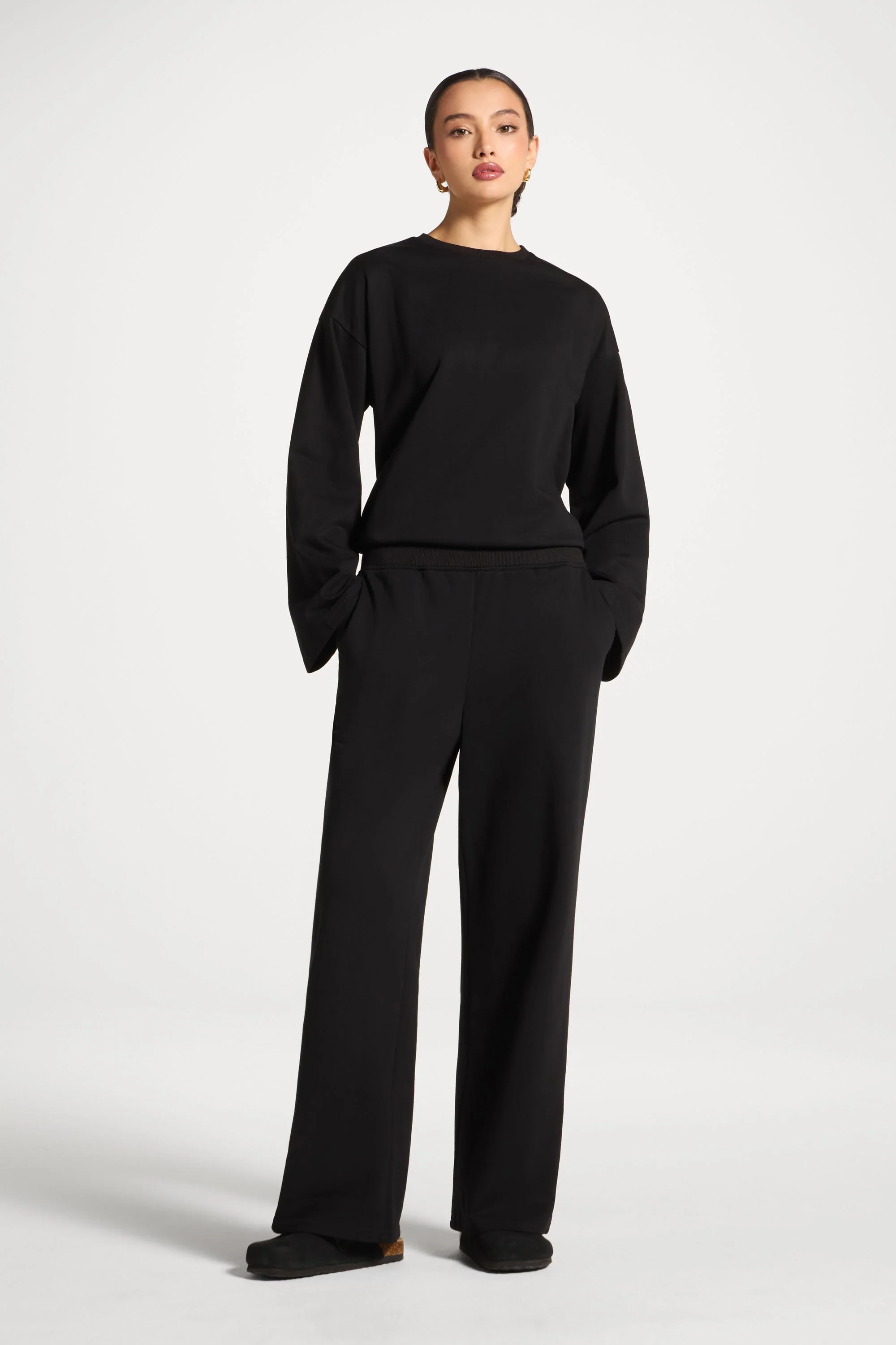 Cotton Wide Leg Pants - Black - Image 3