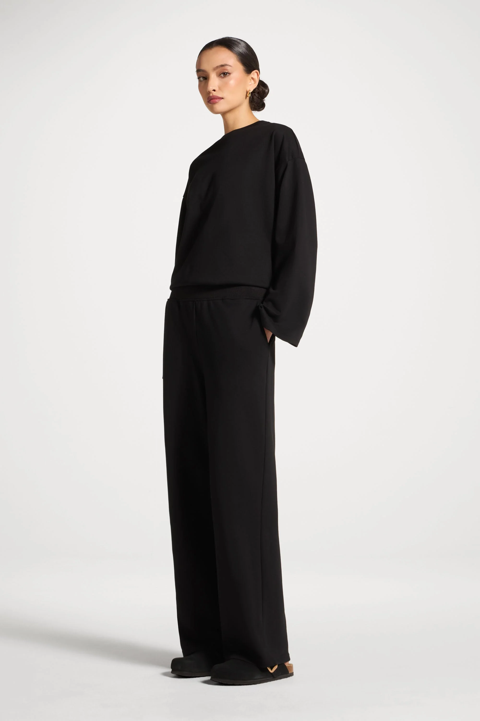 Cotton Wide Leg Pants - Black - Image 4
