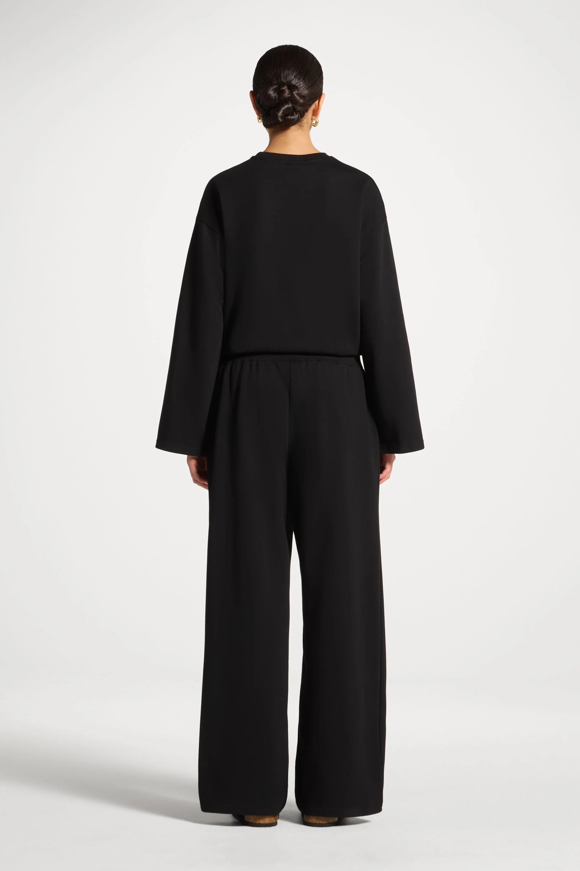 Cotton Wide Leg Pants - Black - Image 5