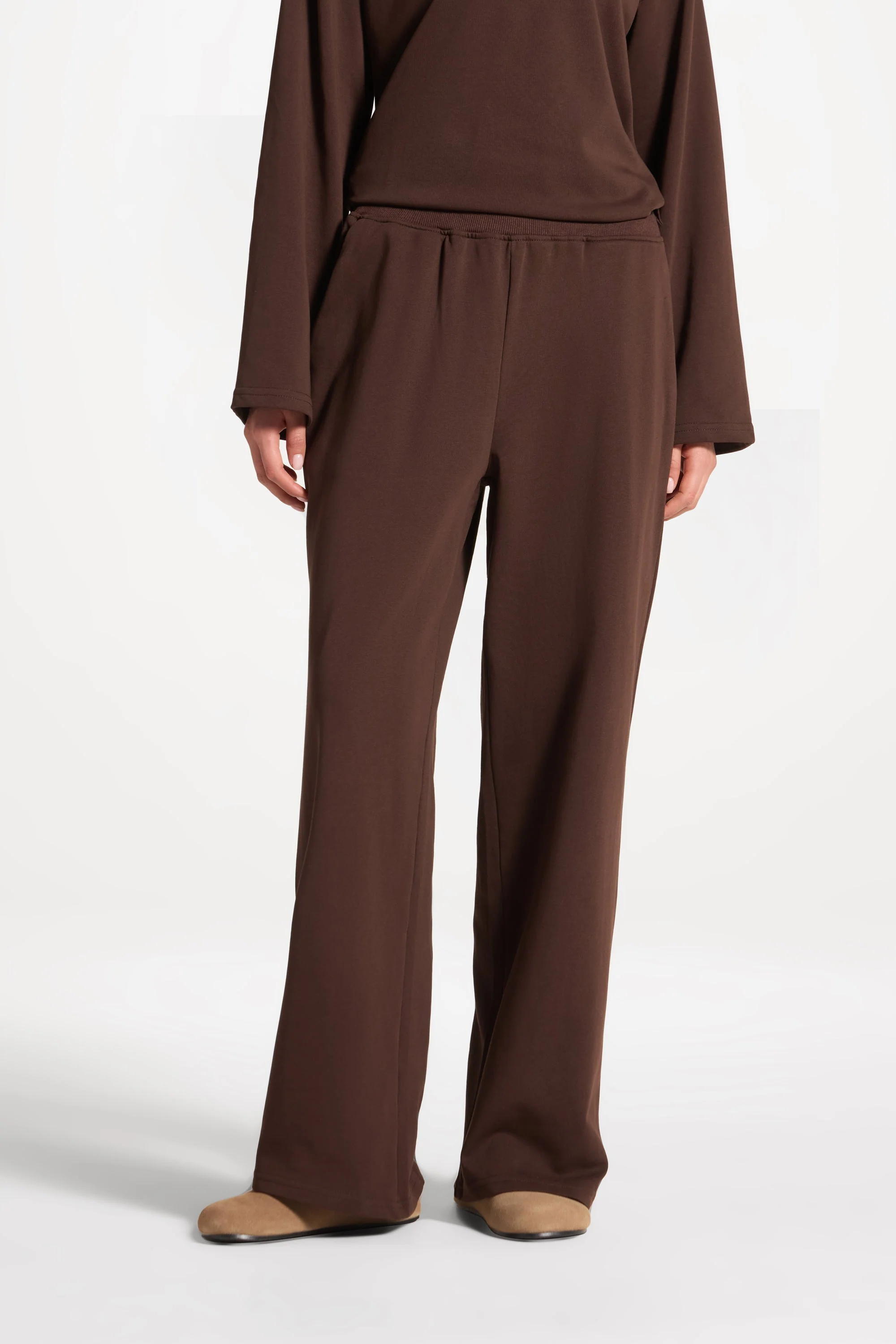Cotton Wide Leg Pants - Coffee - Image 2