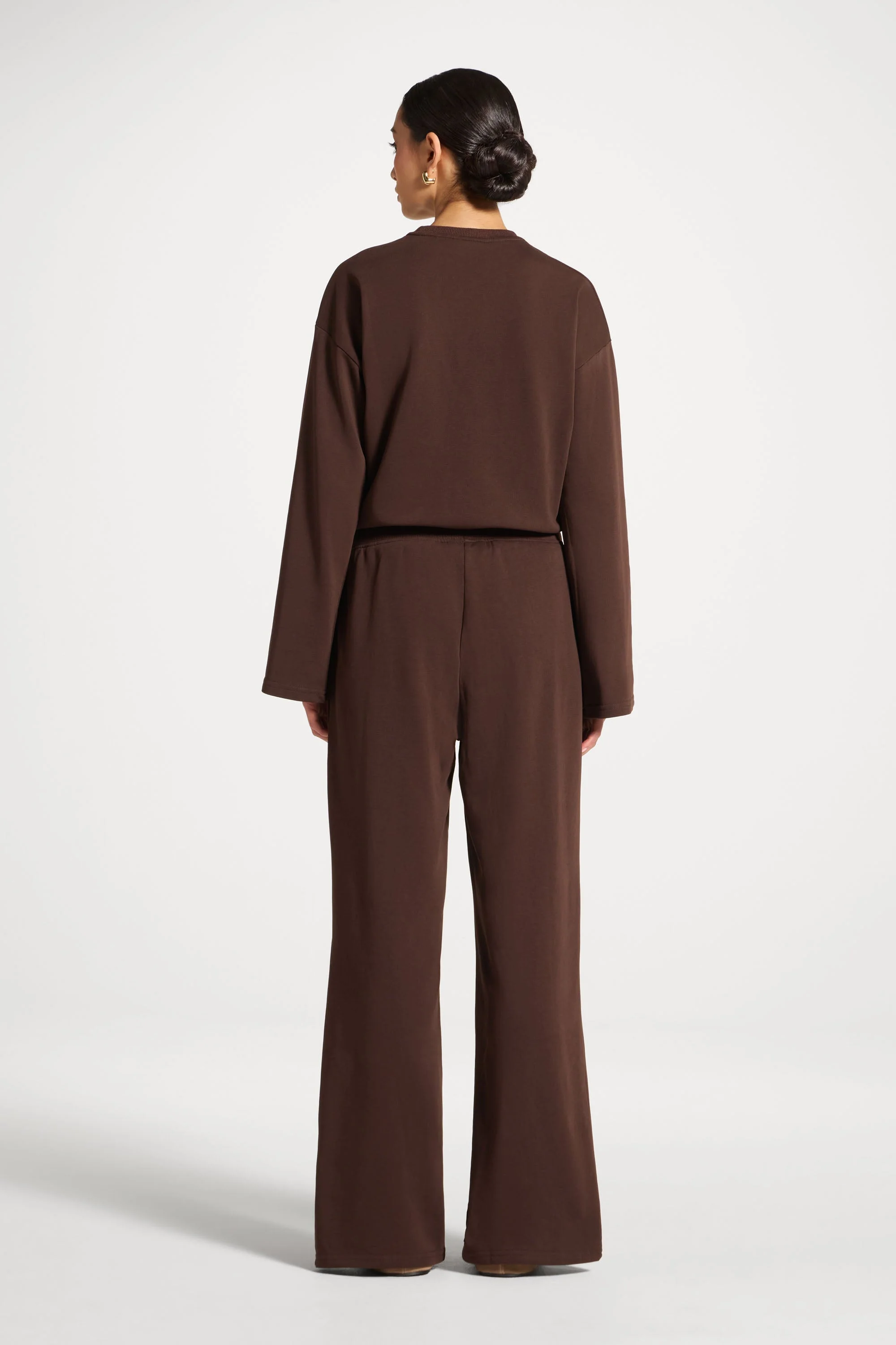 Cotton Wide Leg Pants - Coffee - Image 6