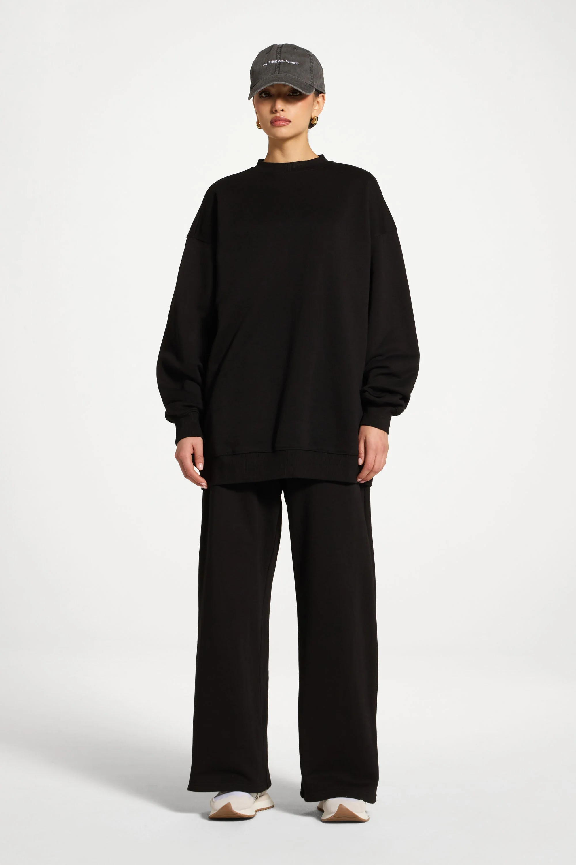Cotton Wide Leg Sweatpants - Black - Image 2