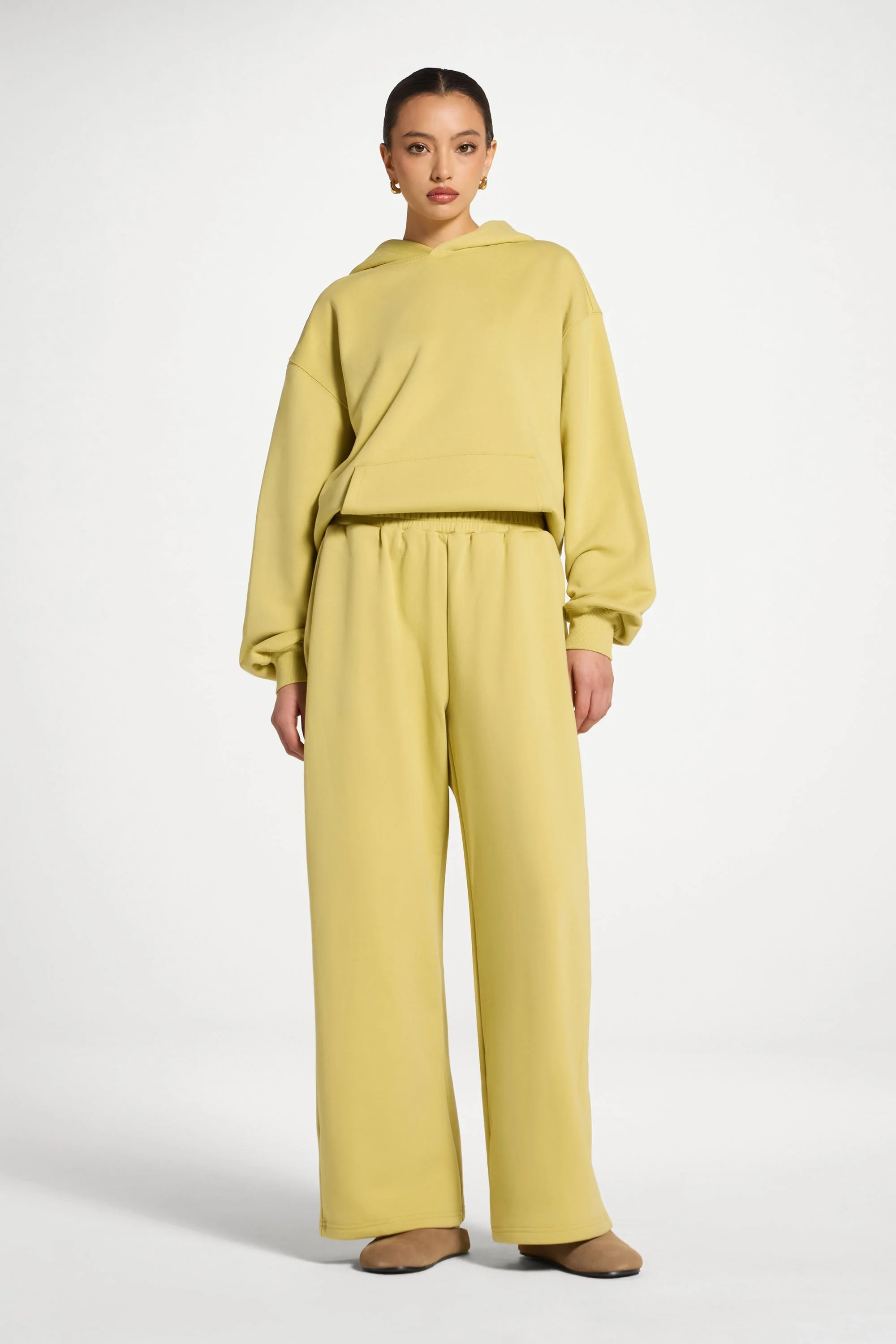 Cotton Wide Leg Sweatpants - Citron