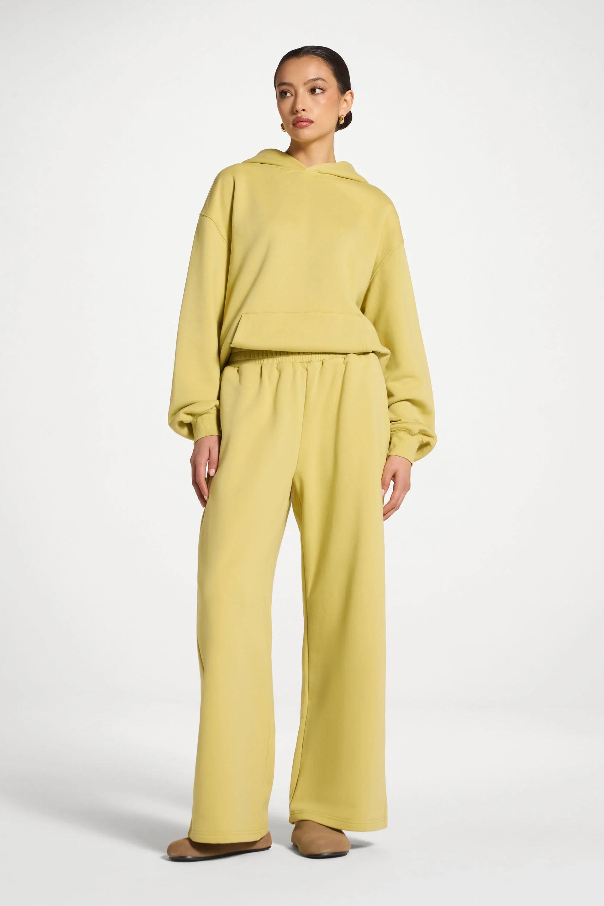 Cotton Wide Leg Sweatpants - Citron - Image 2