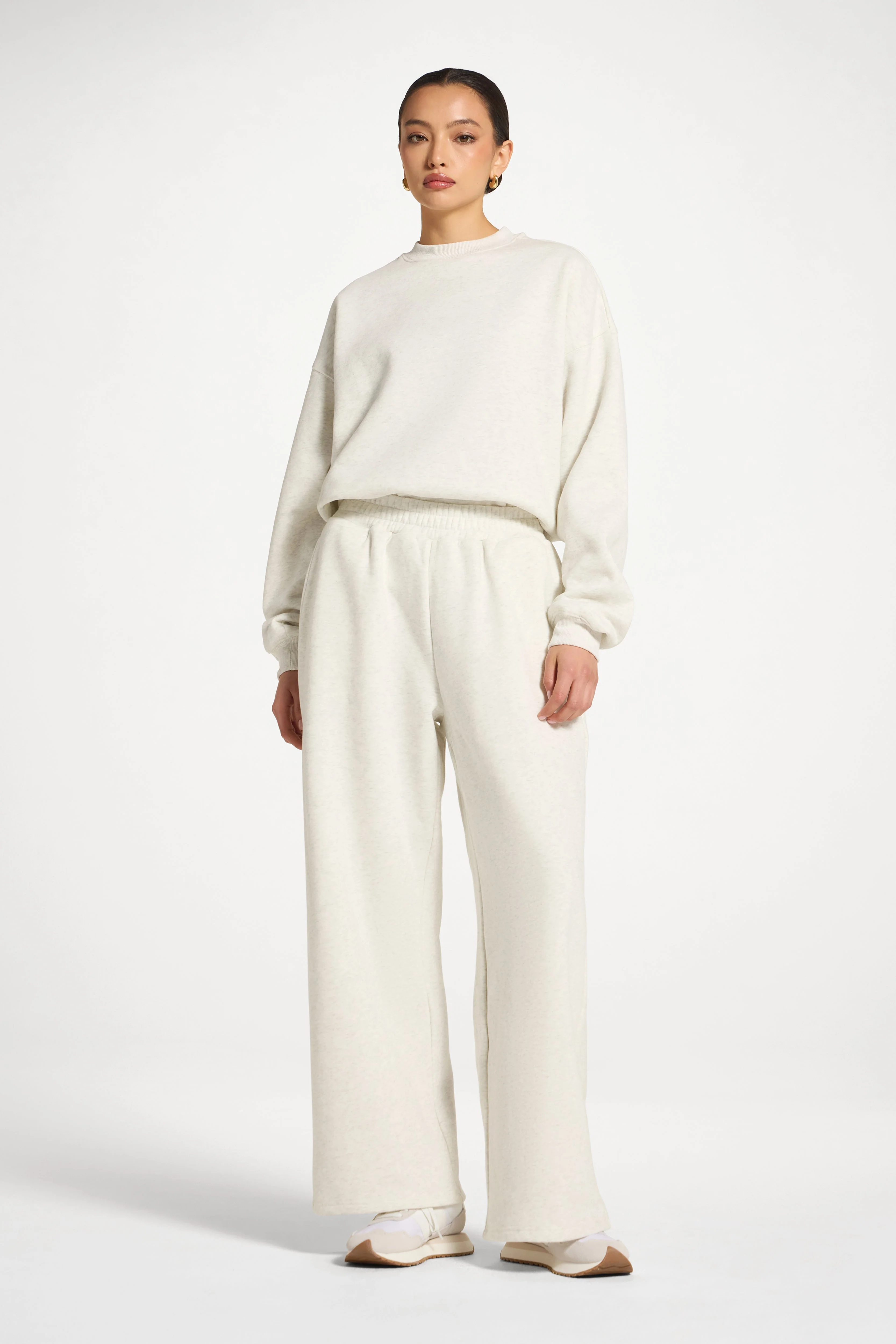 Cotton Wide Leg Sweatpants - Heather Grey