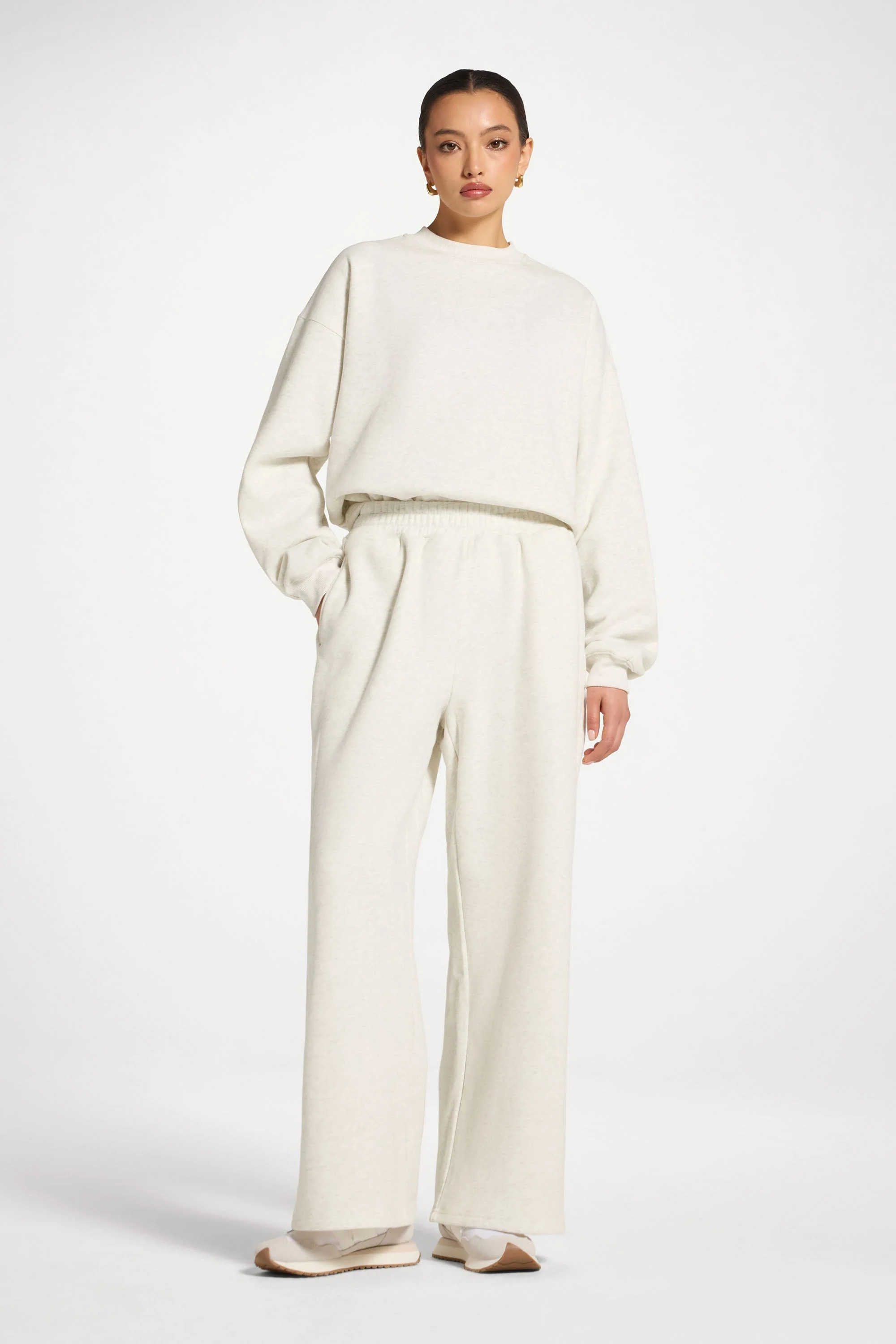 Cotton Wide Leg Sweatpants - Heather Grey - Image 3