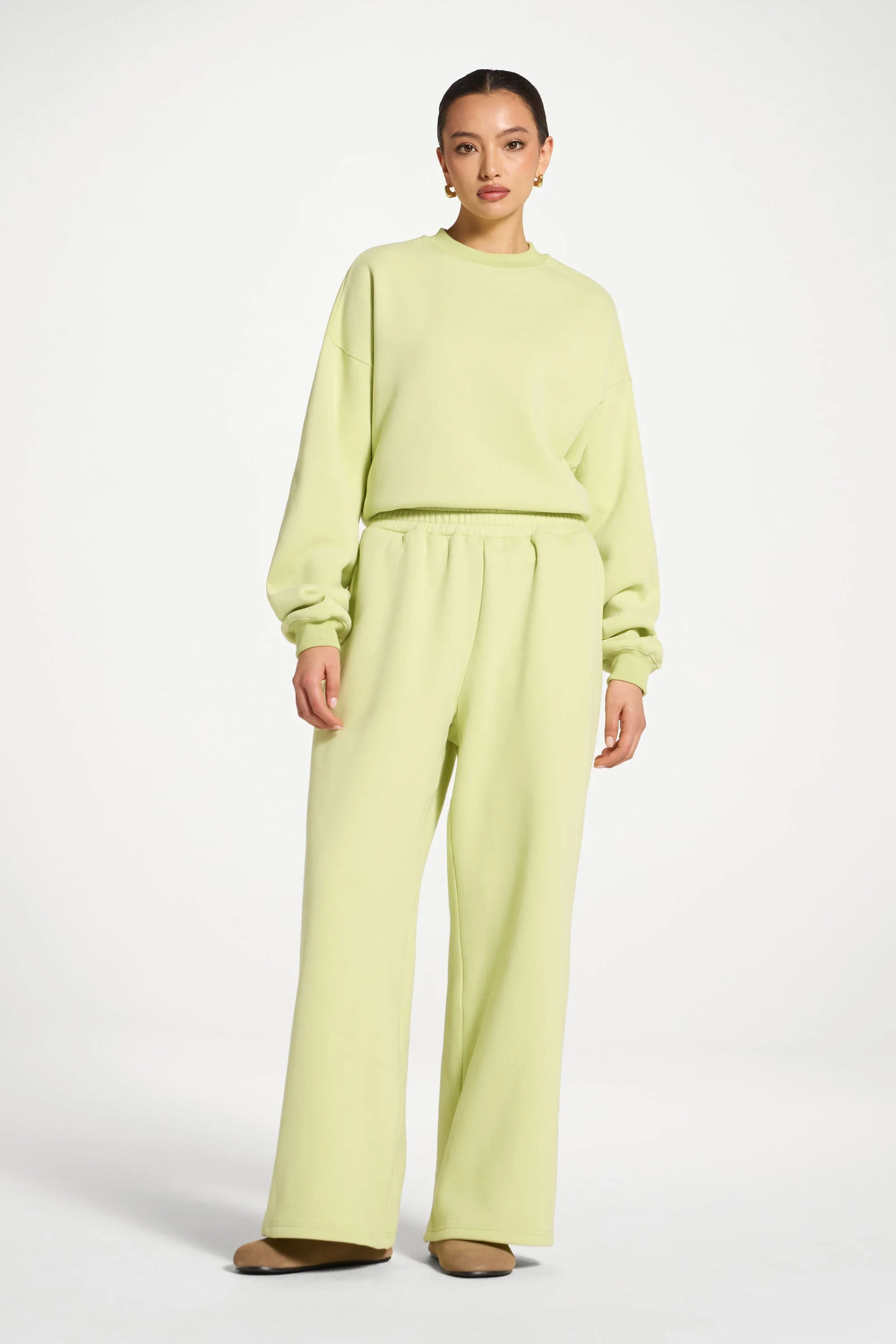 Cotton Wide Leg Sweatpants - Limeade