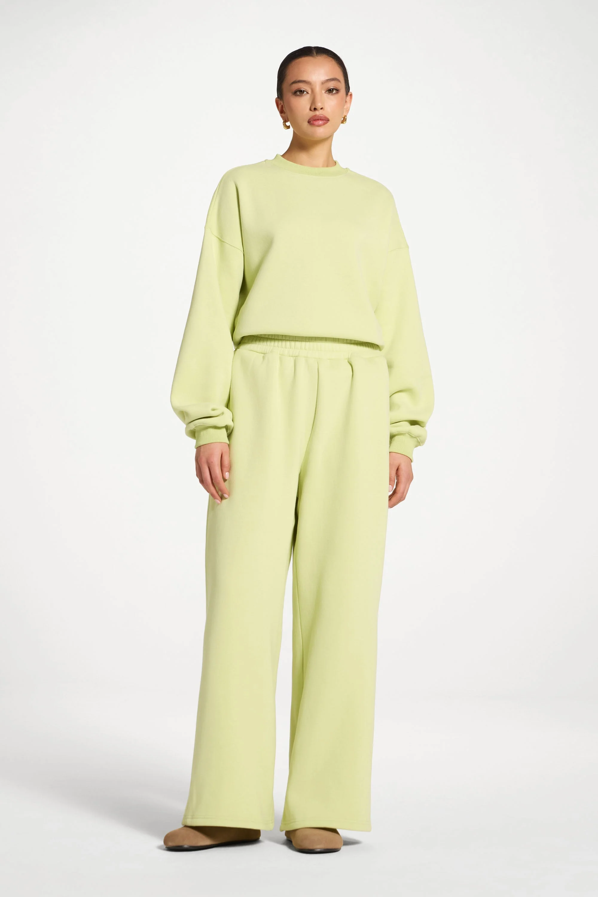 Cotton Wide Leg Sweatpants - Limeade - Image 3