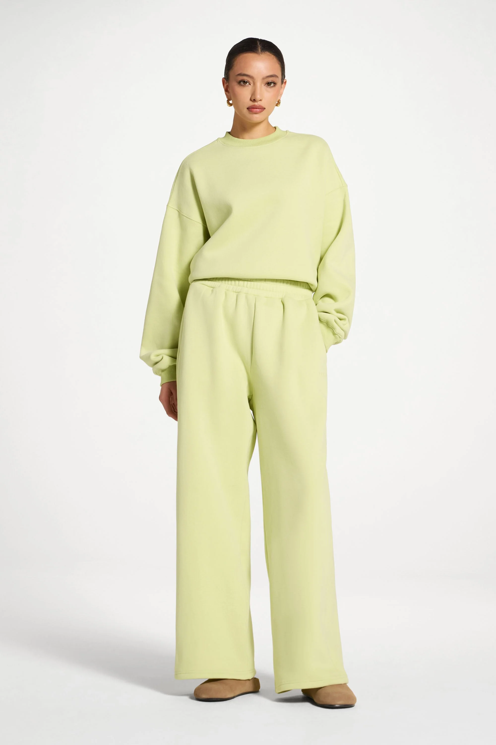 Cotton Wide Leg Sweatpants - Limeade - Image 4
