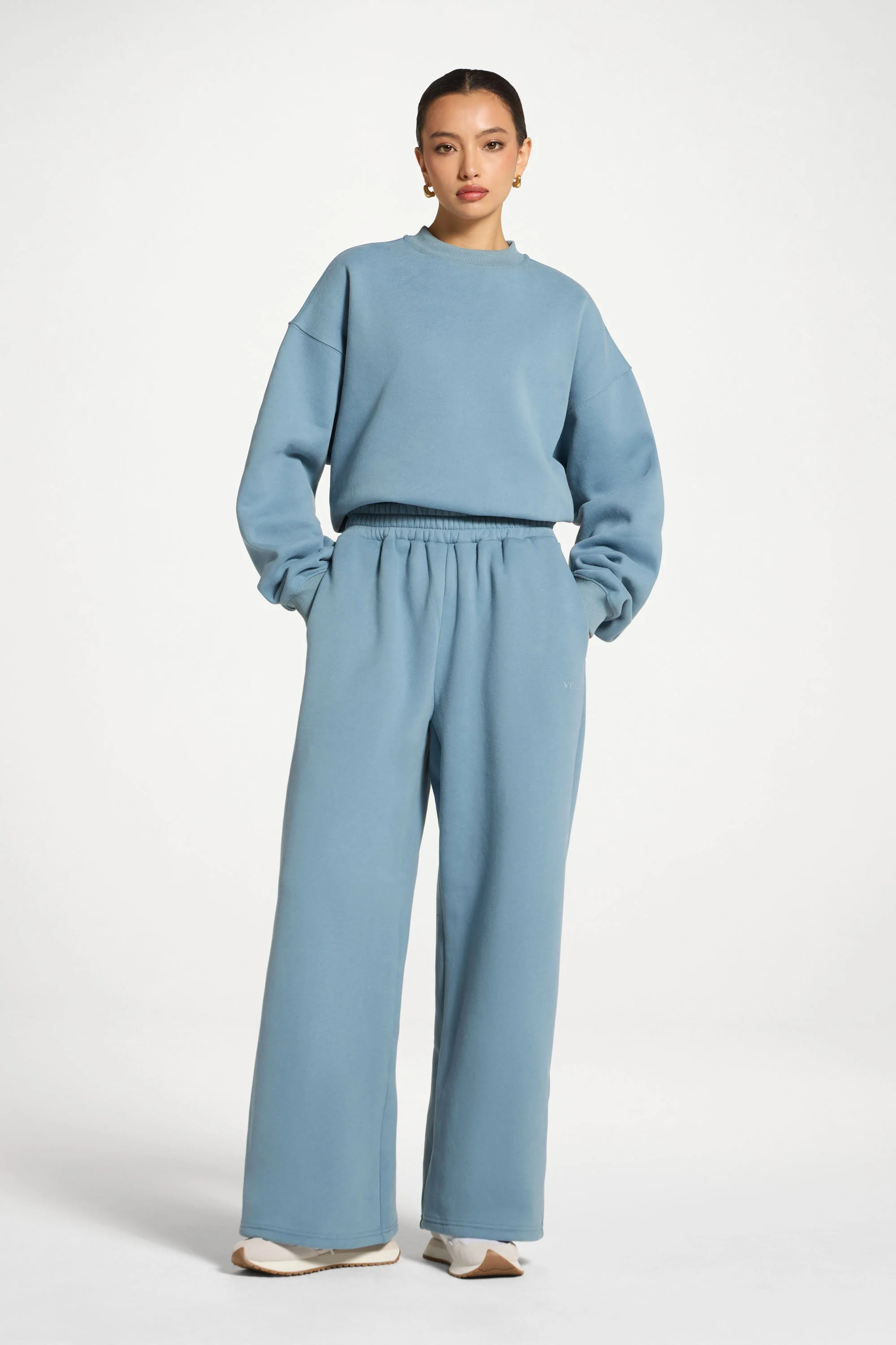 Cotton Wide Leg Sweatpants - Steel Blue - Image 3