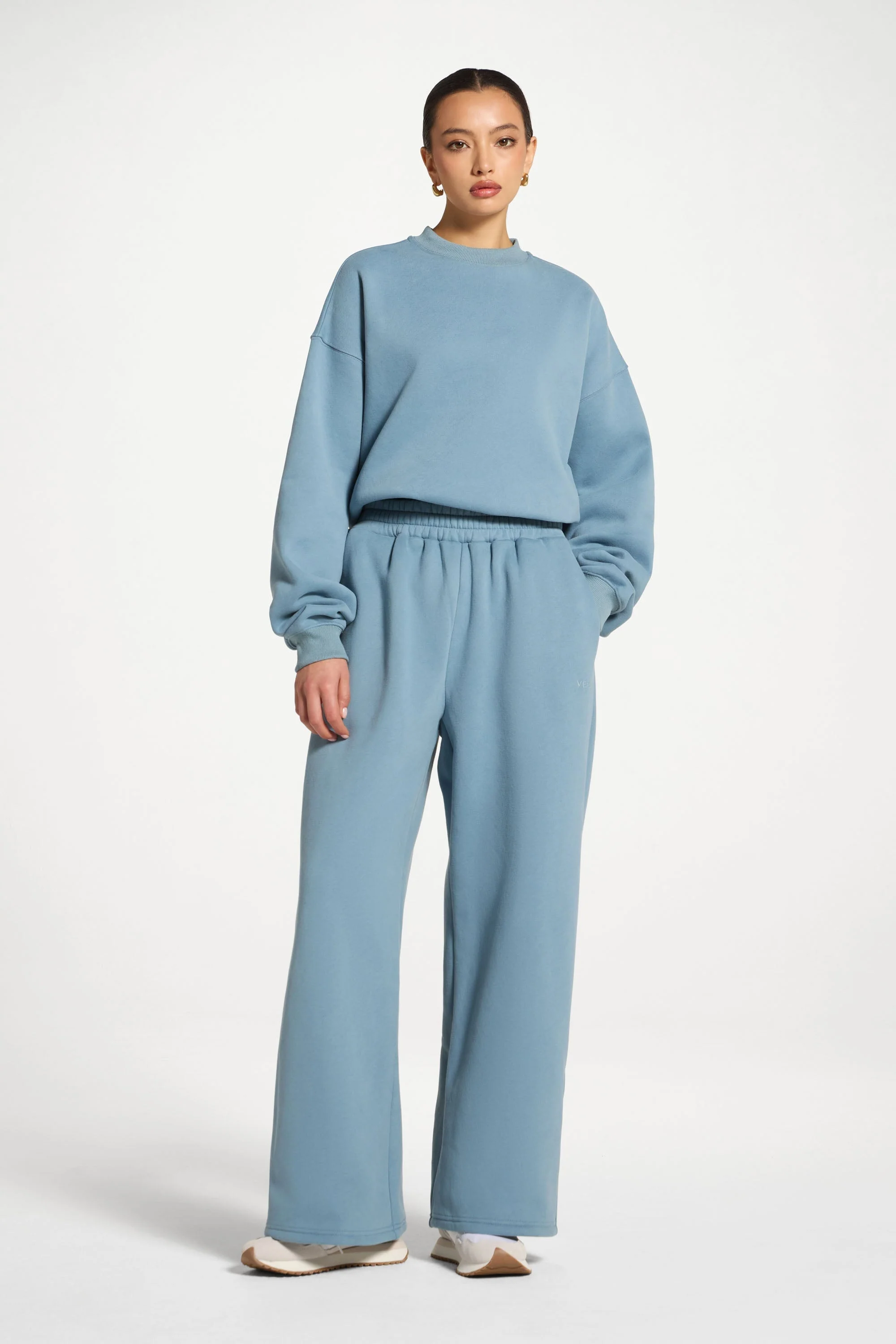 Cotton Wide Leg Sweatpants - Steel Blue - Image 4