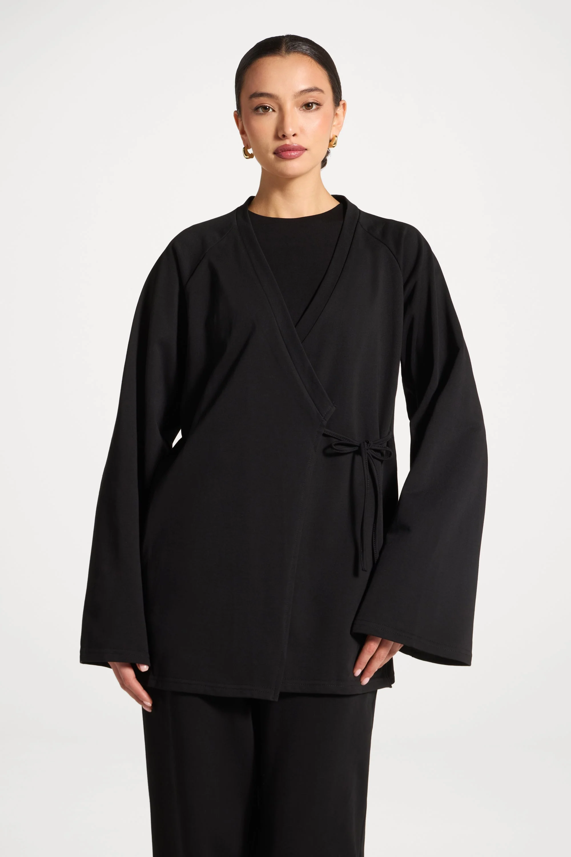 Cotton Wrap Top - Black - Image 2