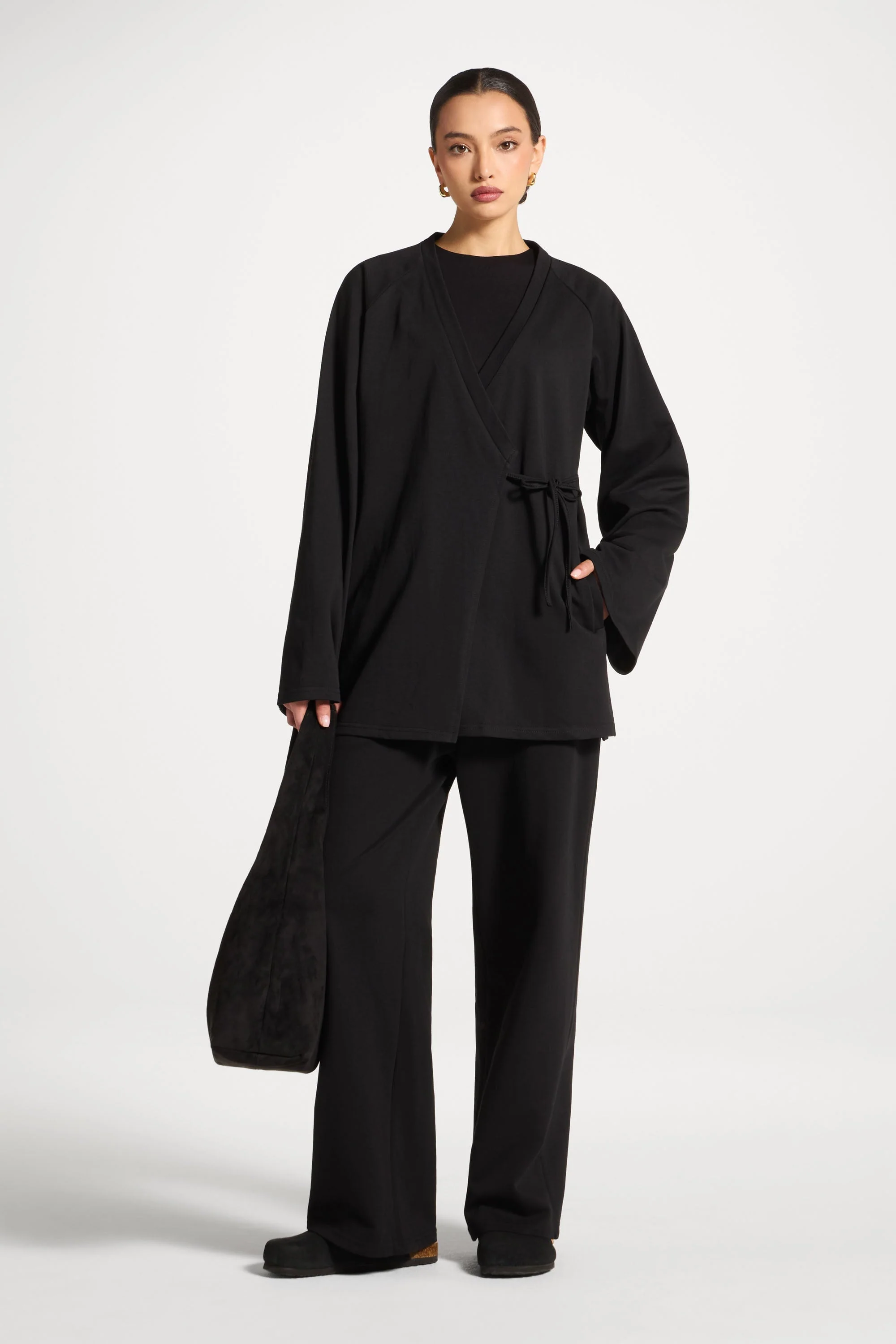 Cotton Wrap Top - Black - Image 3