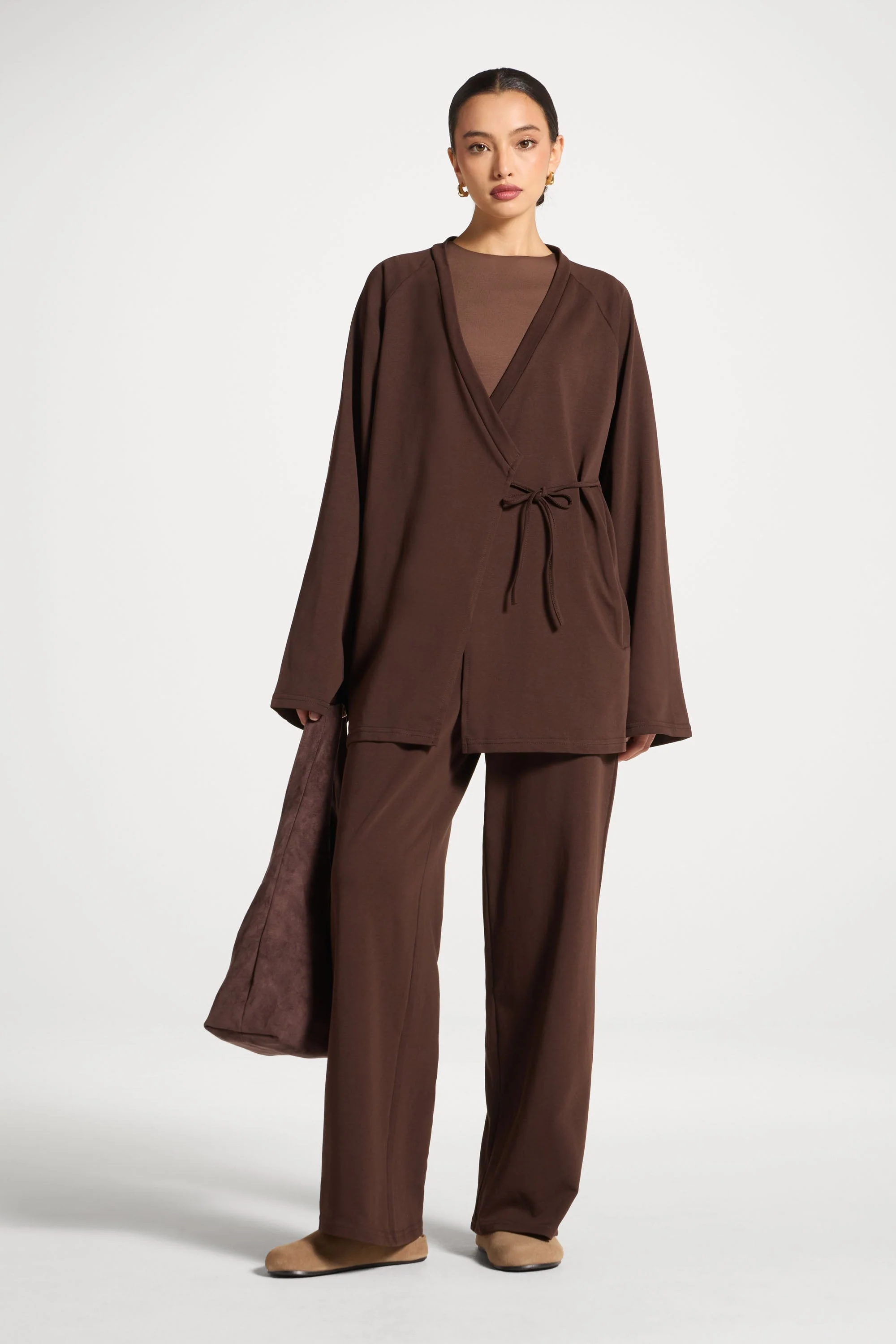 Cotton Wrap Top - Coffee