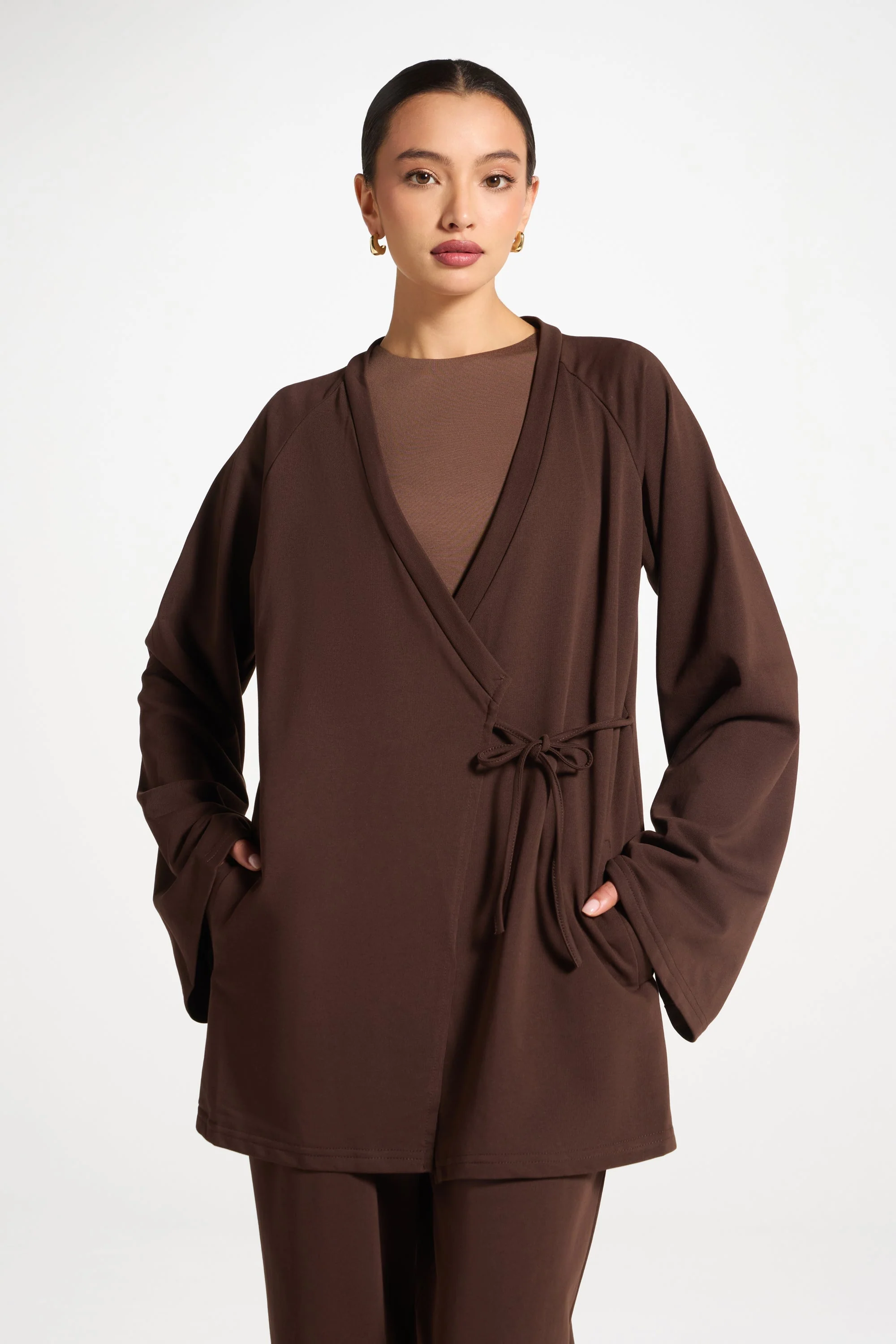 Cotton Wrap Top - Coffee - Image 2