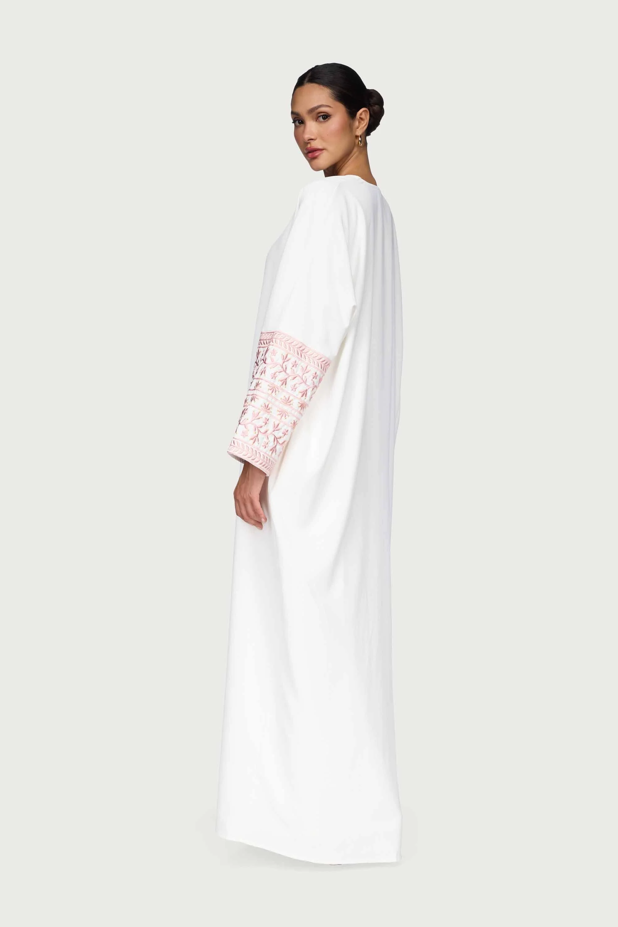 Dalal Embroidered Open Abaya - White - Image 5
