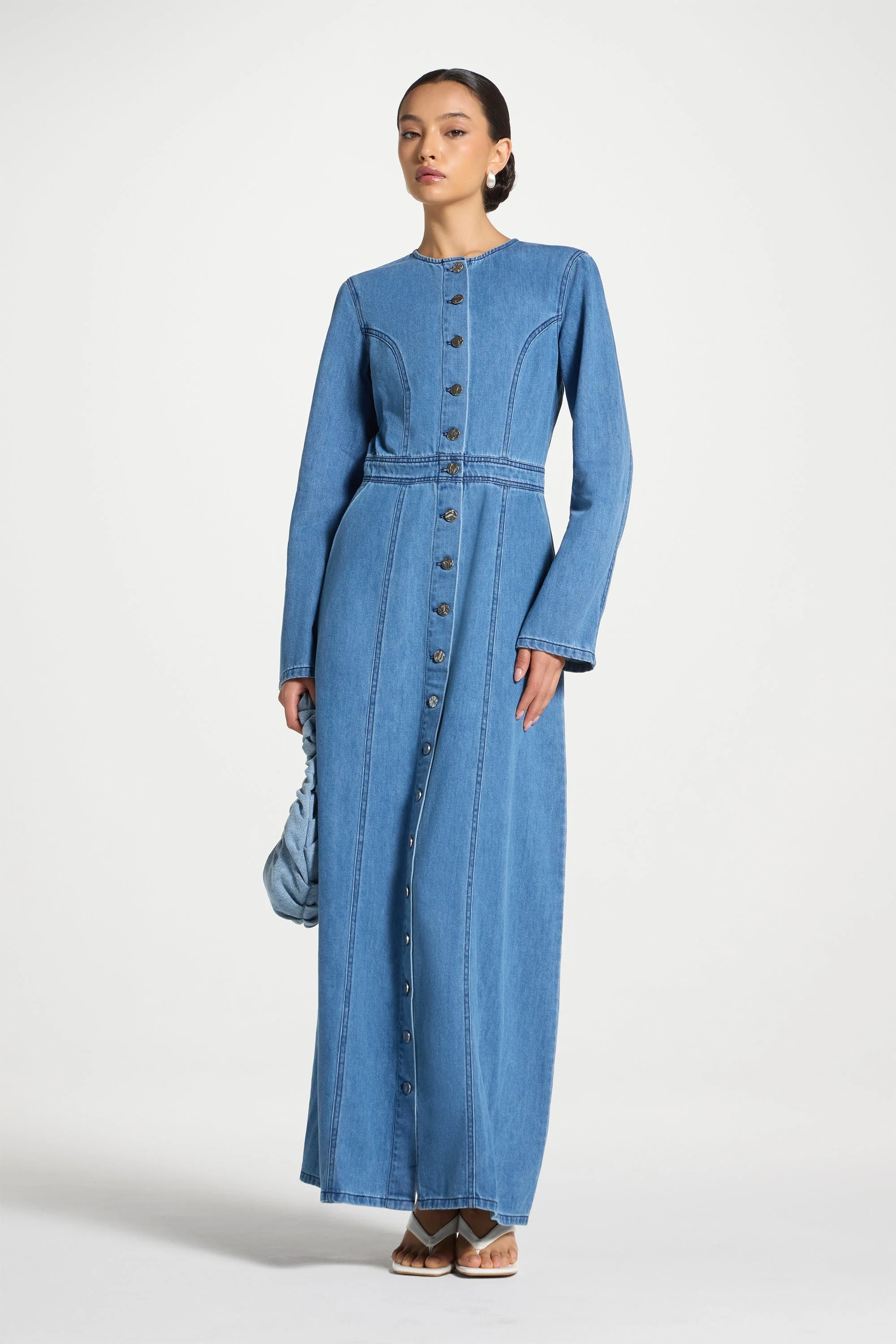 Denim Button Down Maxi Dress - Image 3
