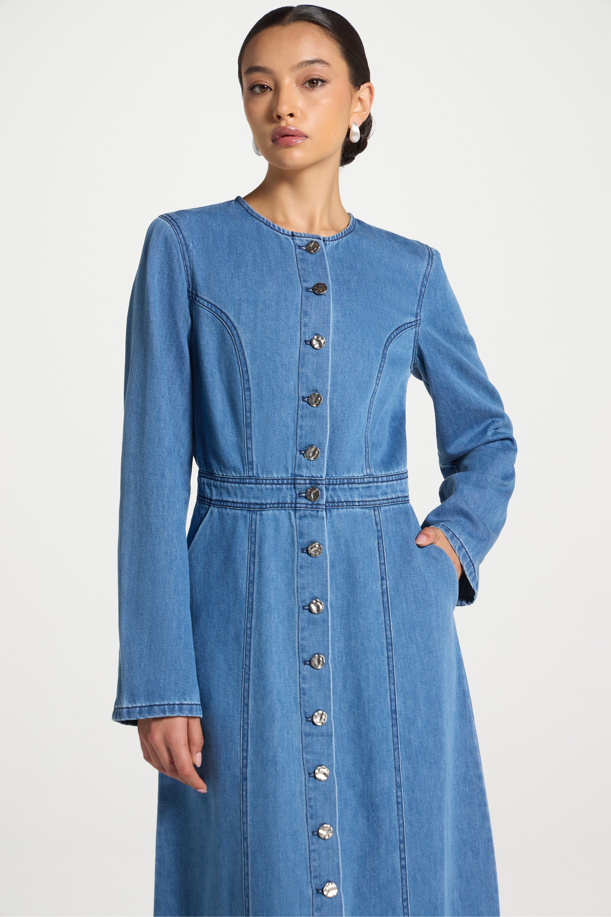 Denim Button Down Maxi Dress - Image 7