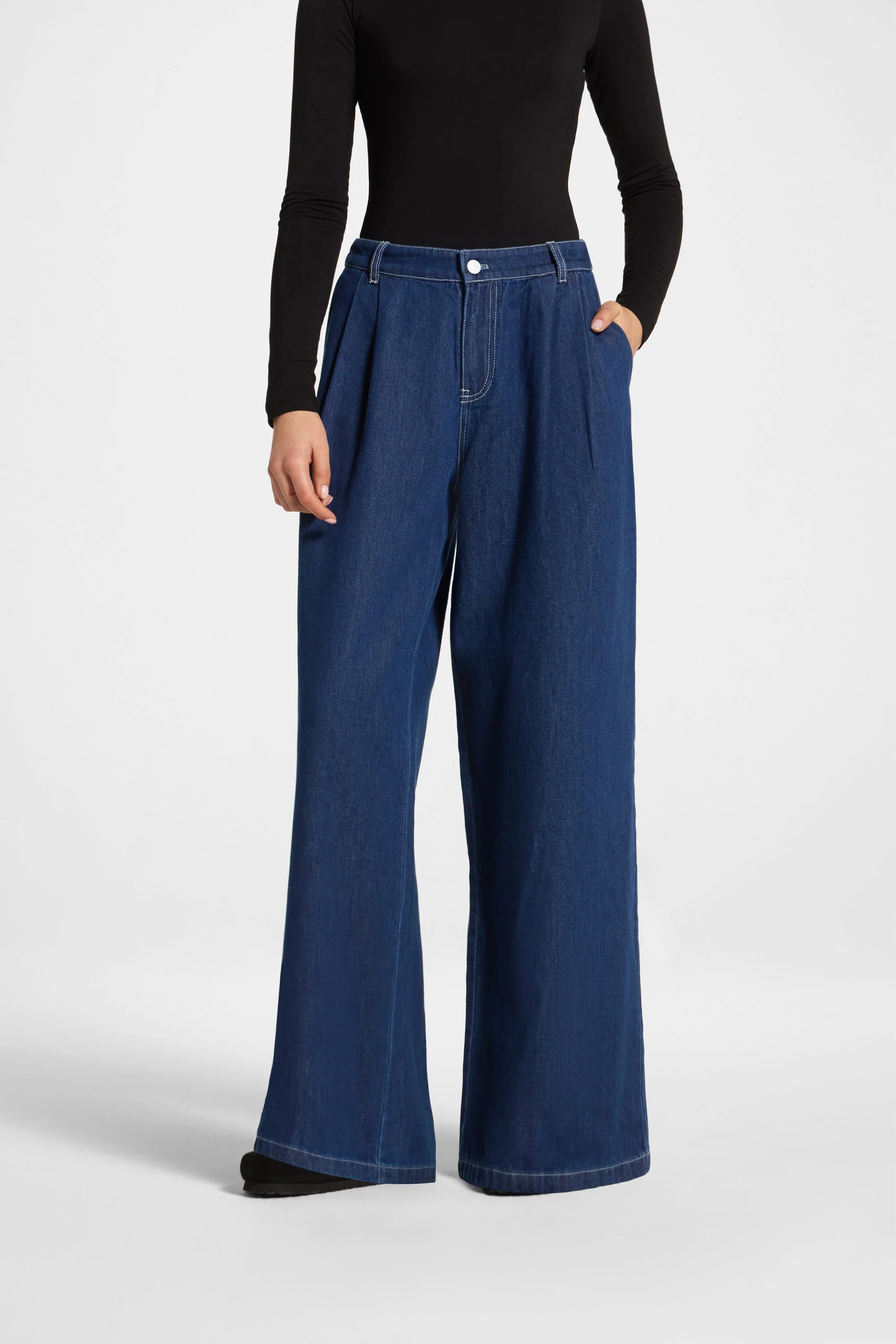 Denim Twin Pleat Pants - Dark Wash - Image 2