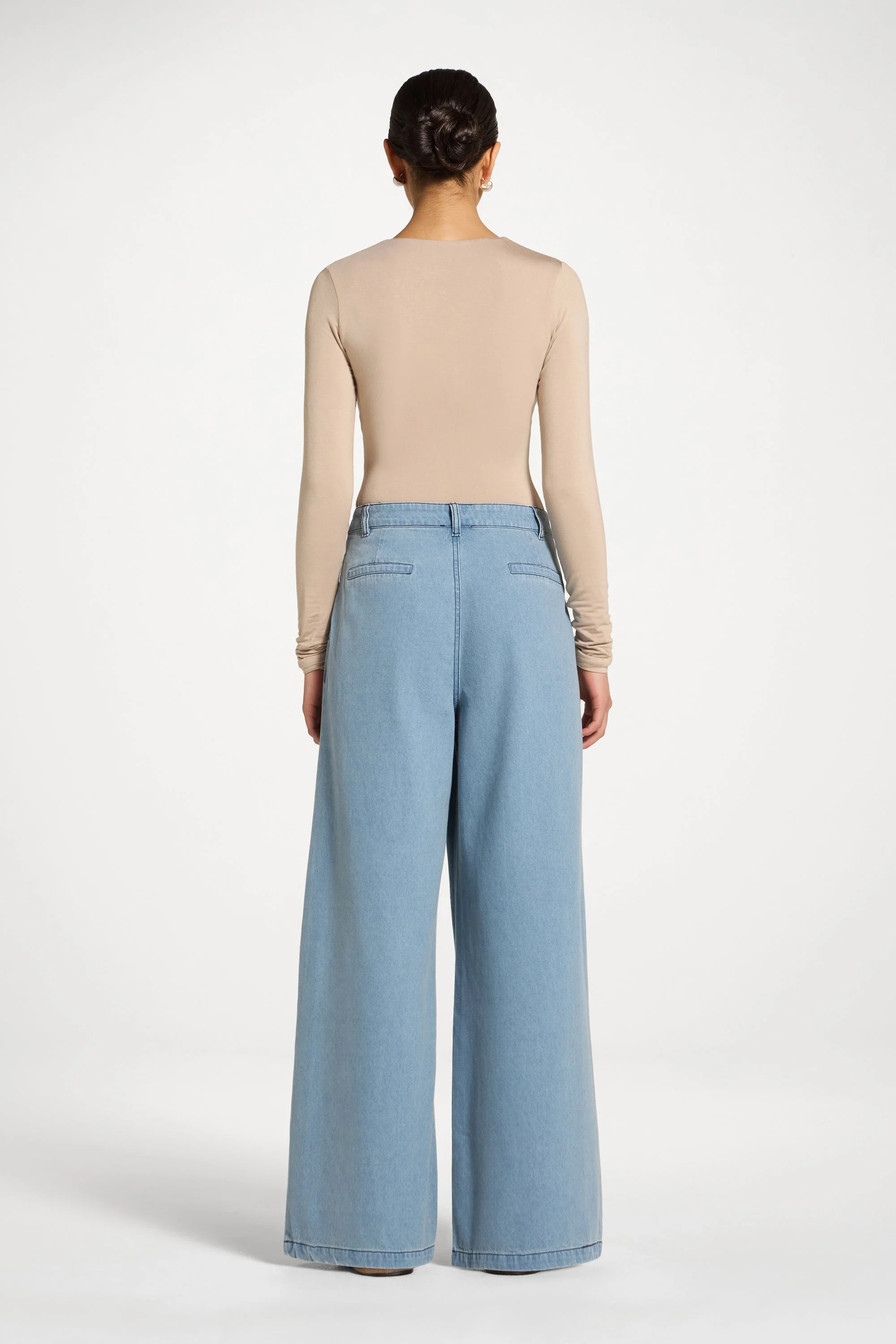 Denim Twin Pleat Pants - Light Wash - Image 4