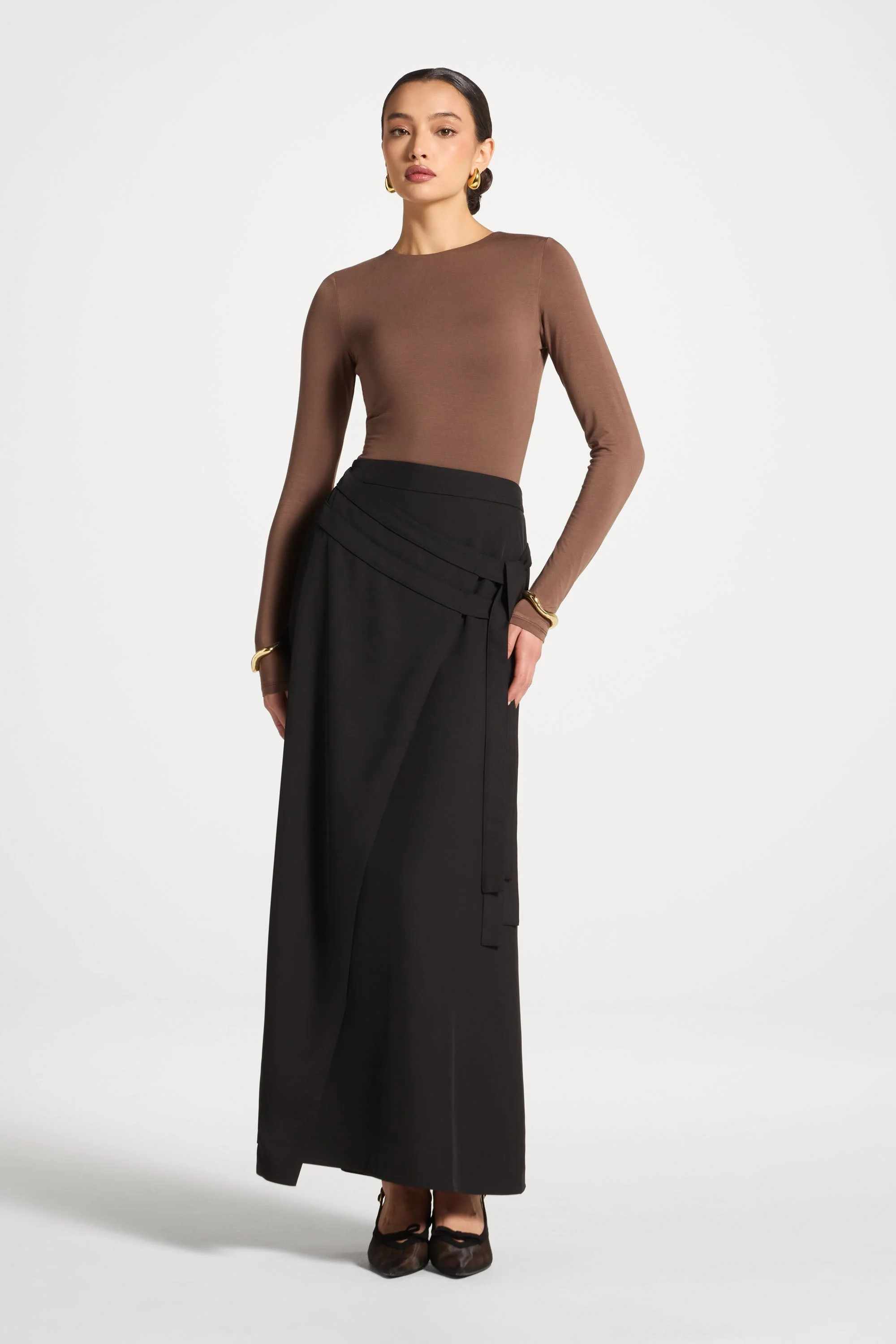 Double Tie Wrap Maxi Skirt - Black - Image 2