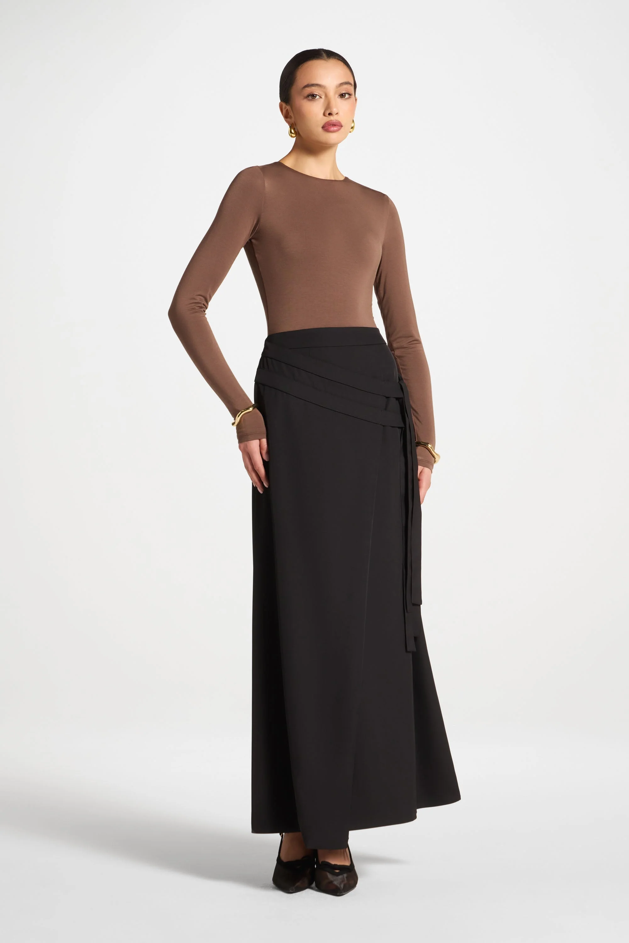 Double Tie Wrap Maxi Skirt - Black - Image 3