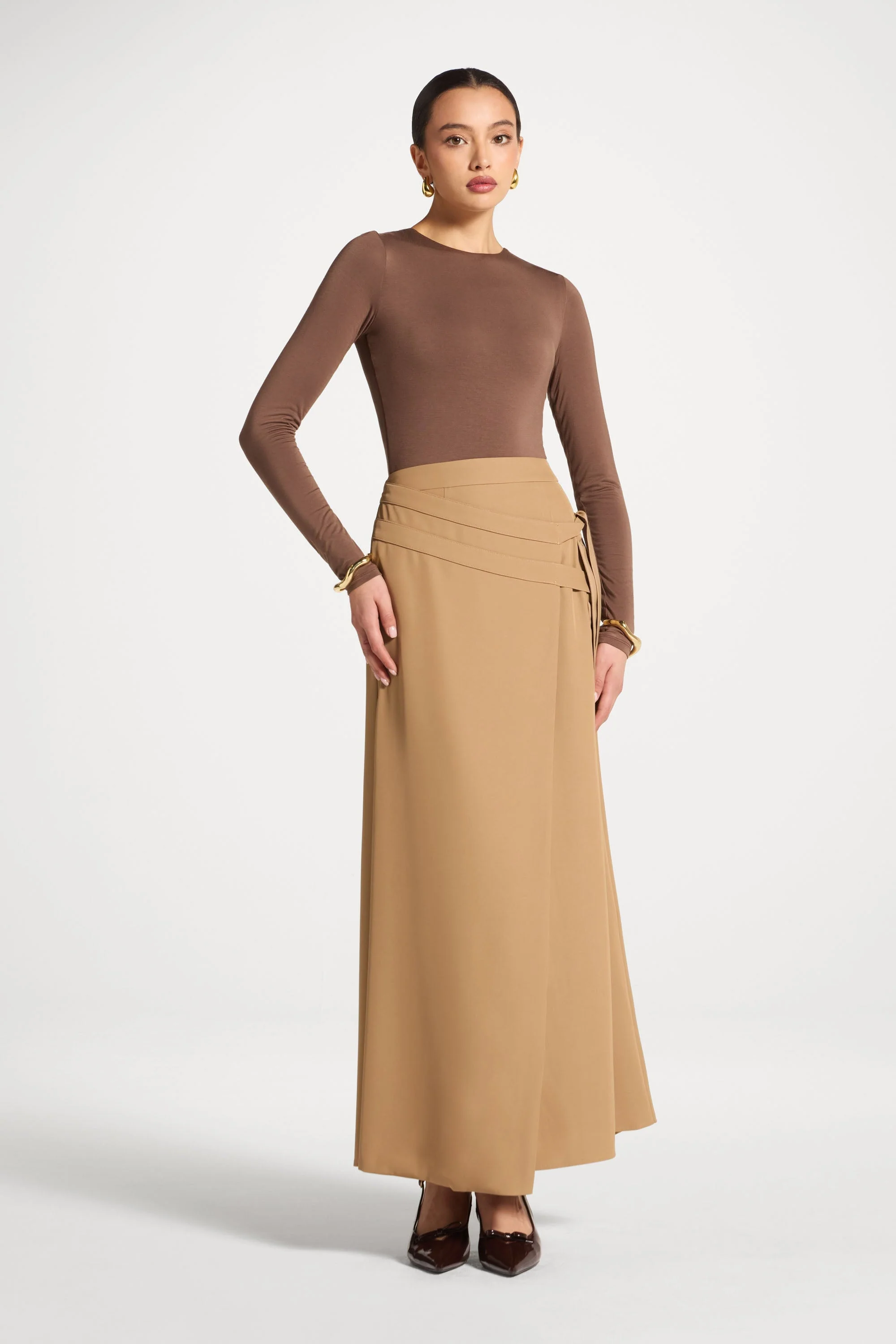 Double Tie Wrap Maxi Skirt - Latte - Image 2
