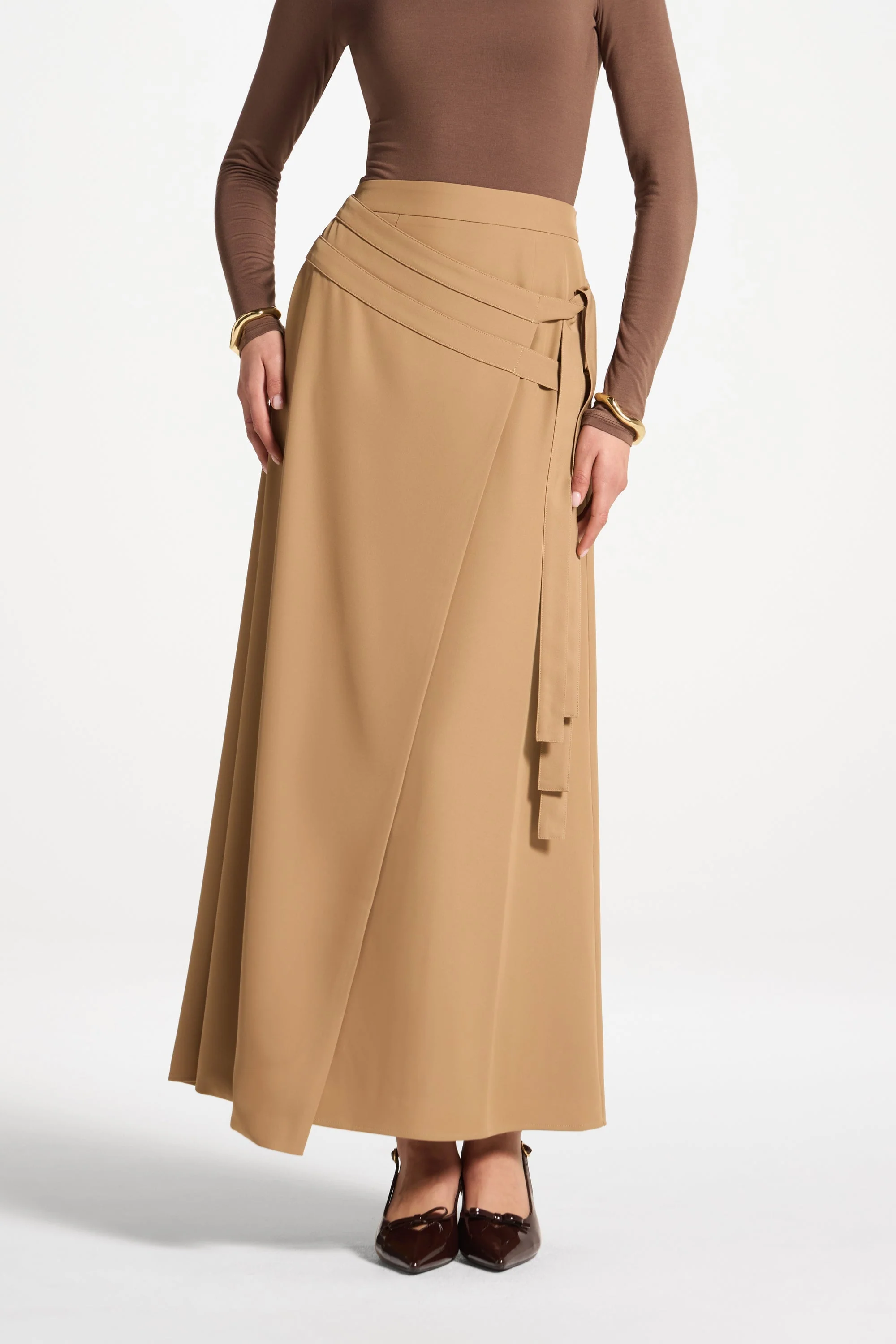 Double Tie Wrap Maxi Skirt - Latte - Image 3