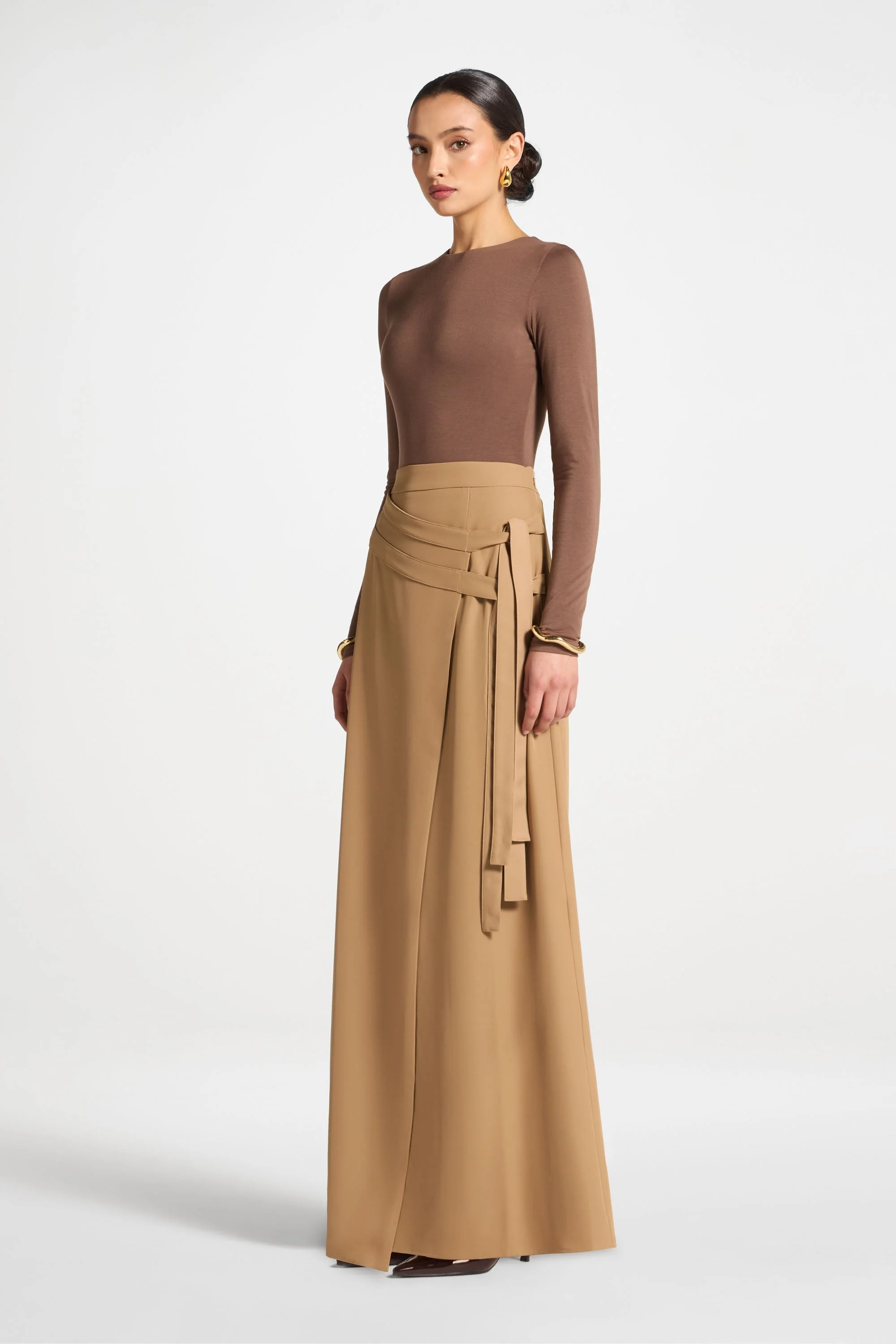 Double Tie Wrap Maxi Skirt - Latte - Image 4