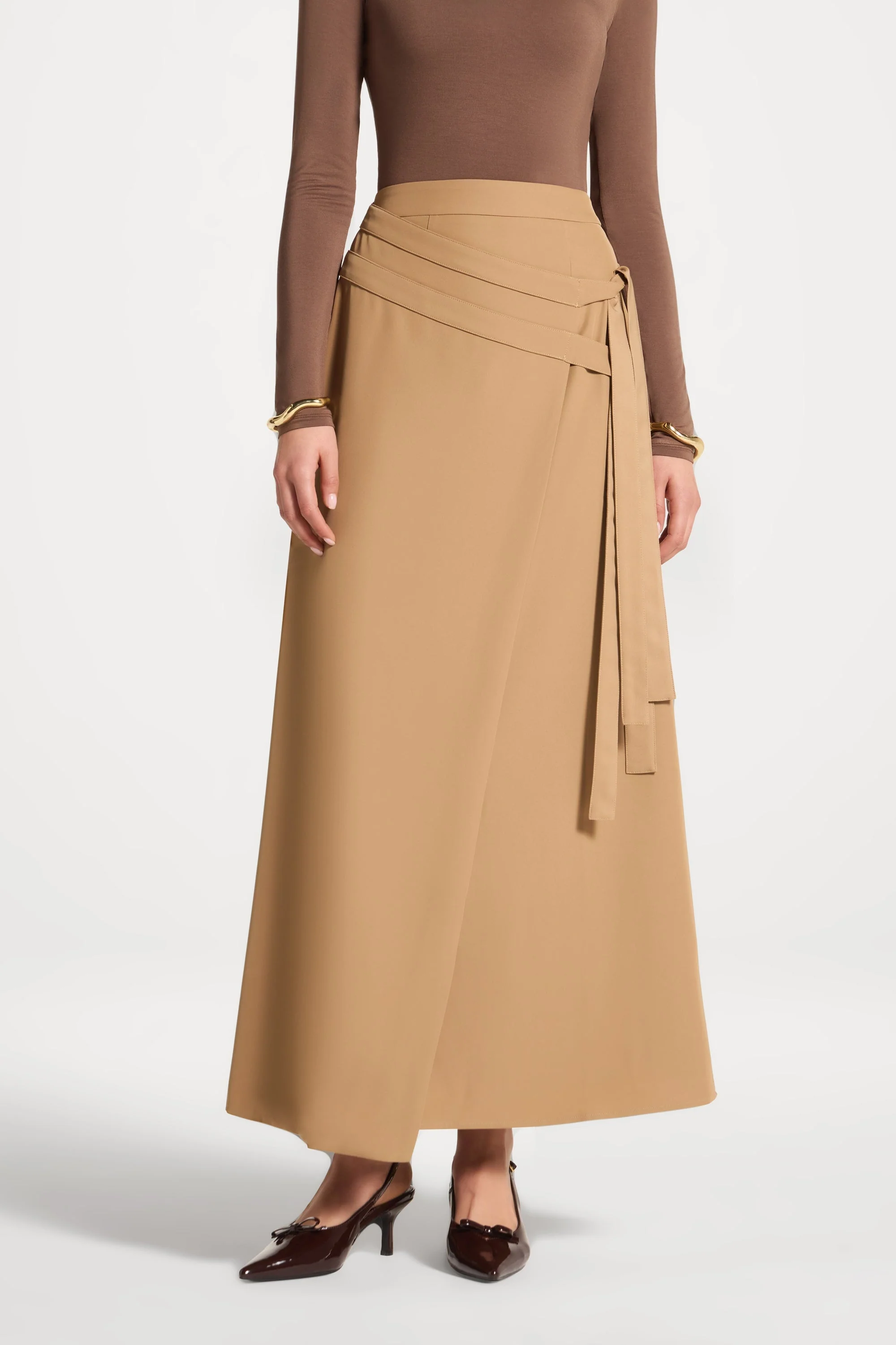 Double Tie Wrap Maxi Skirt - Latte - Image 7