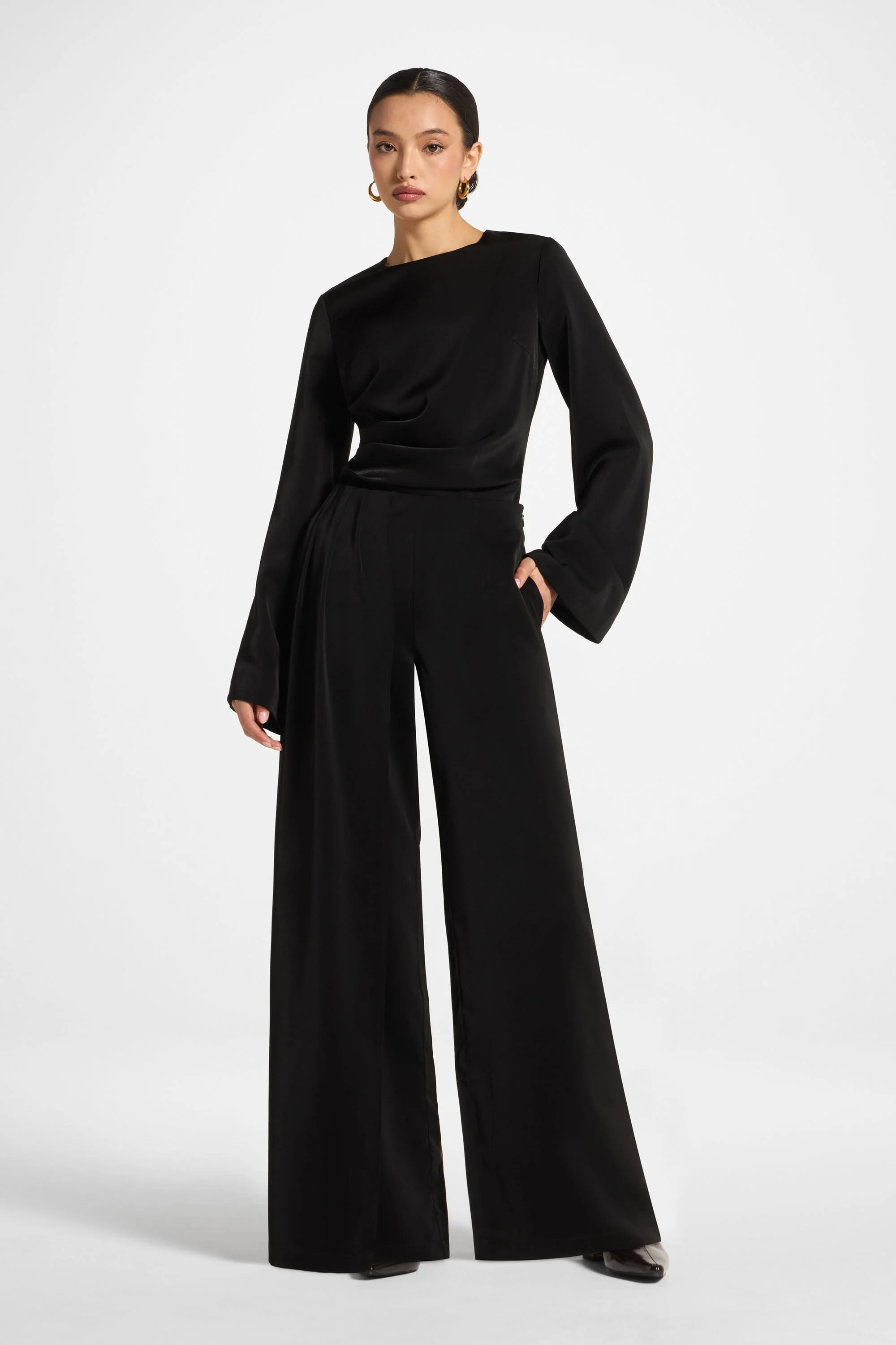 Asymmetric Drape Pants - Black - Image 4