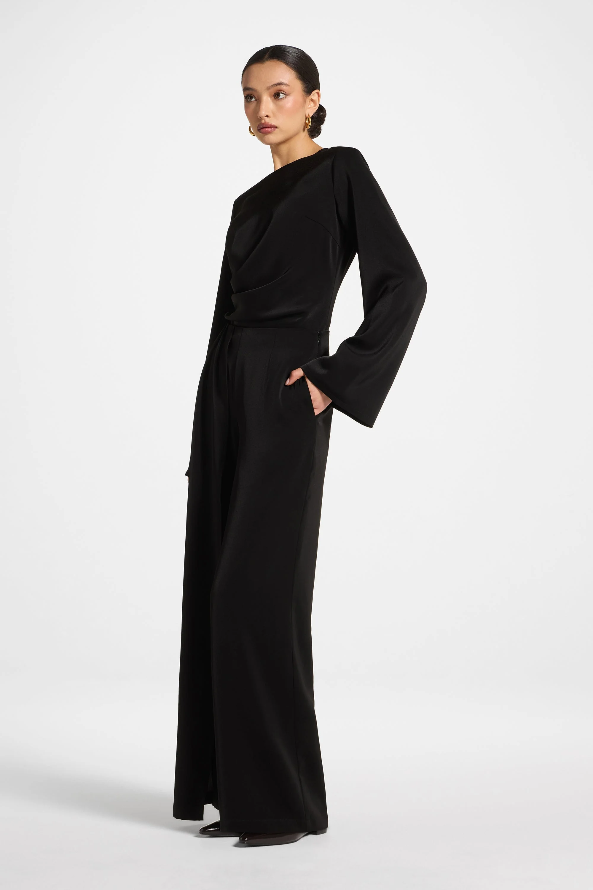 Asymmetric Drape Pants - Black - Image 5