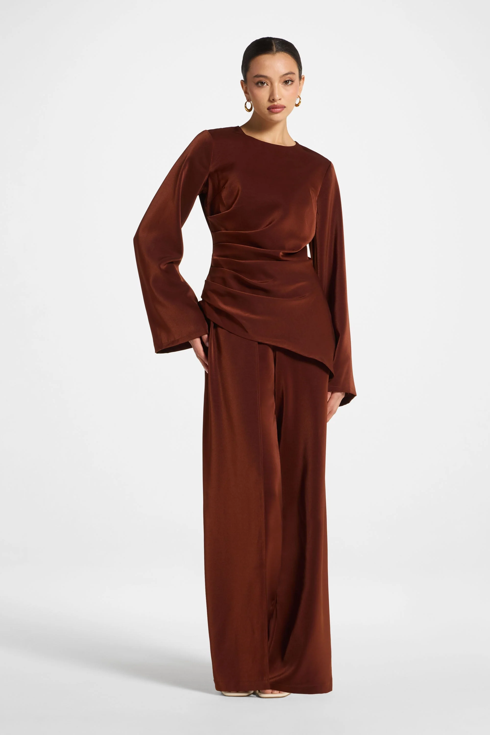 Asymmetric Drape Pants - Spice