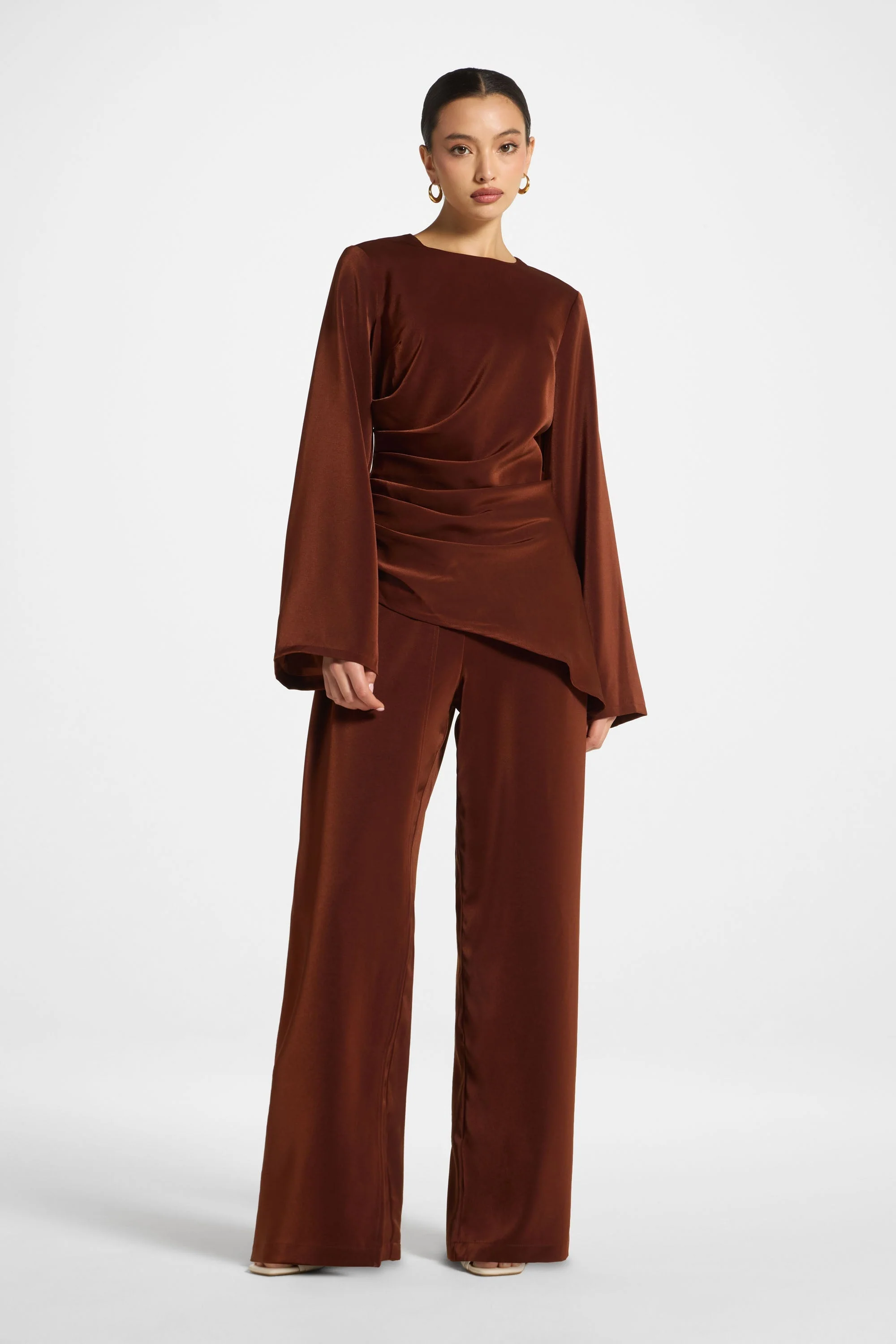 Asymmetric Drape Pants - Spice - Image 3