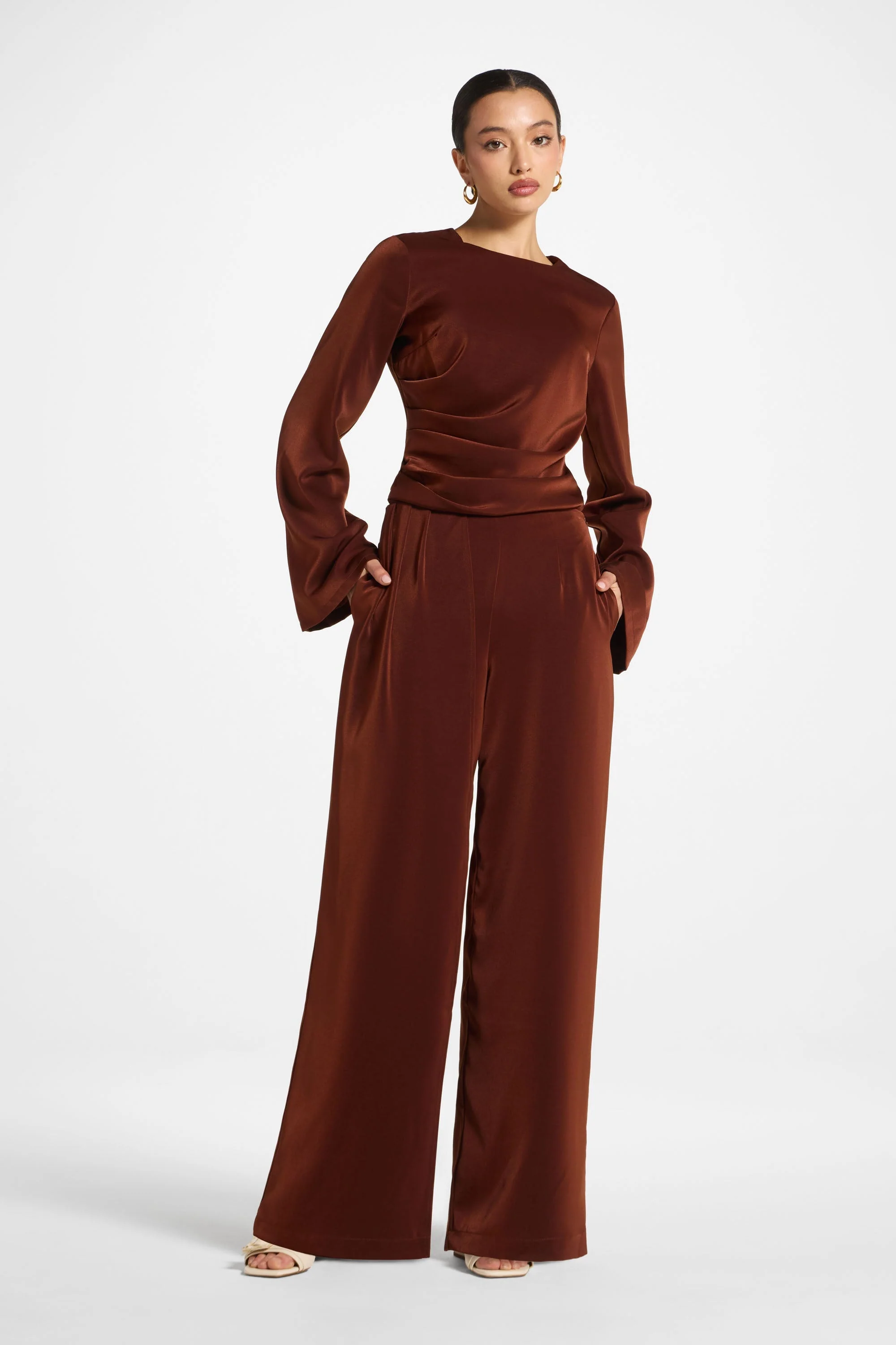 Asymmetric Drape Pants - Spice - Image 4