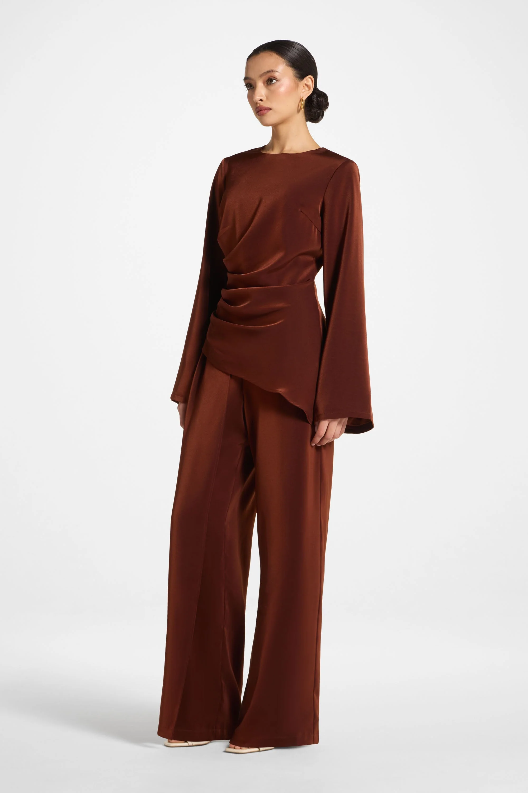 Asymmetric Drape Pants - Spice - Image 5