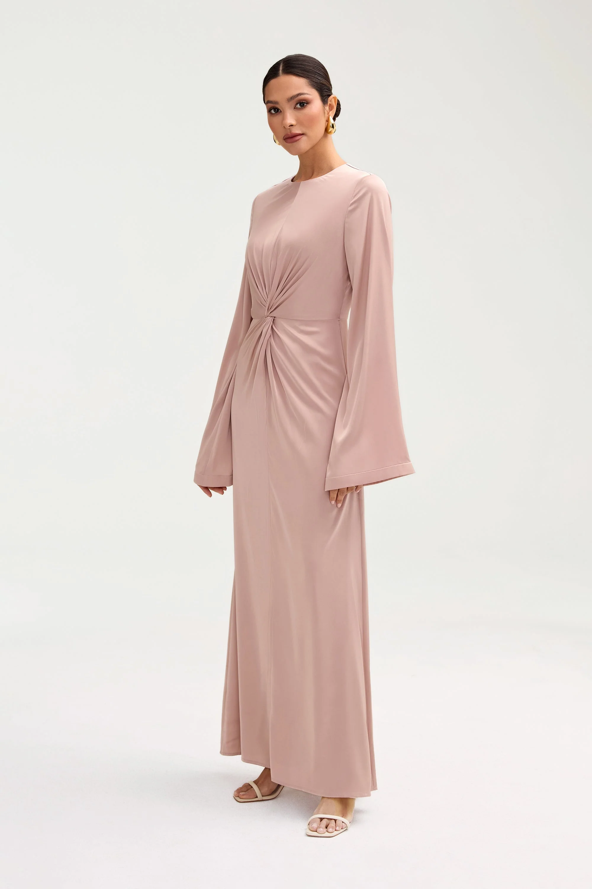 Duha Satin Twist Front Maxi Dress - Pink Jasmine - Image 4
