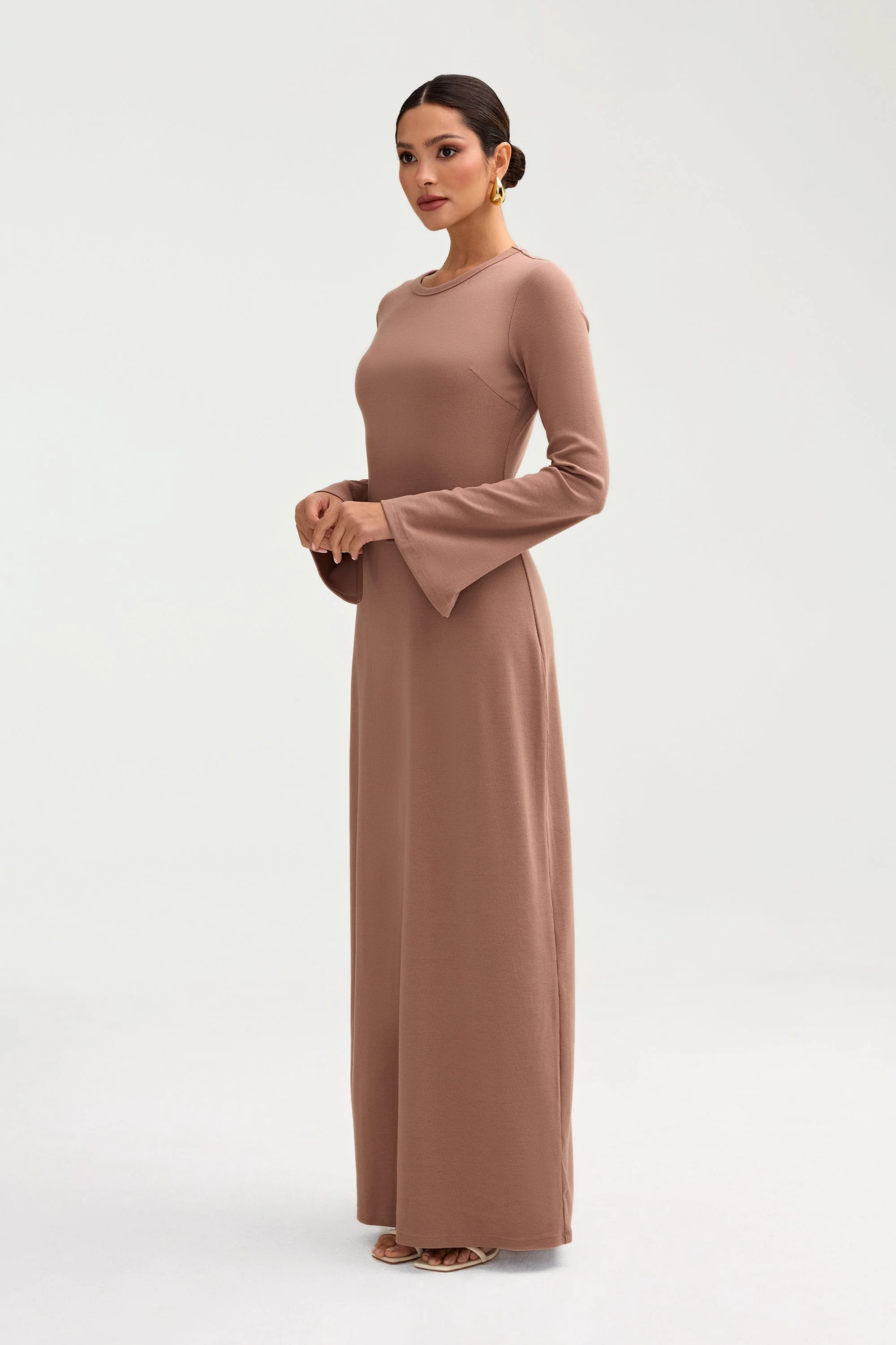 Ella Ribbed Split Cuff Maxi Dress - Brownie - Image 4