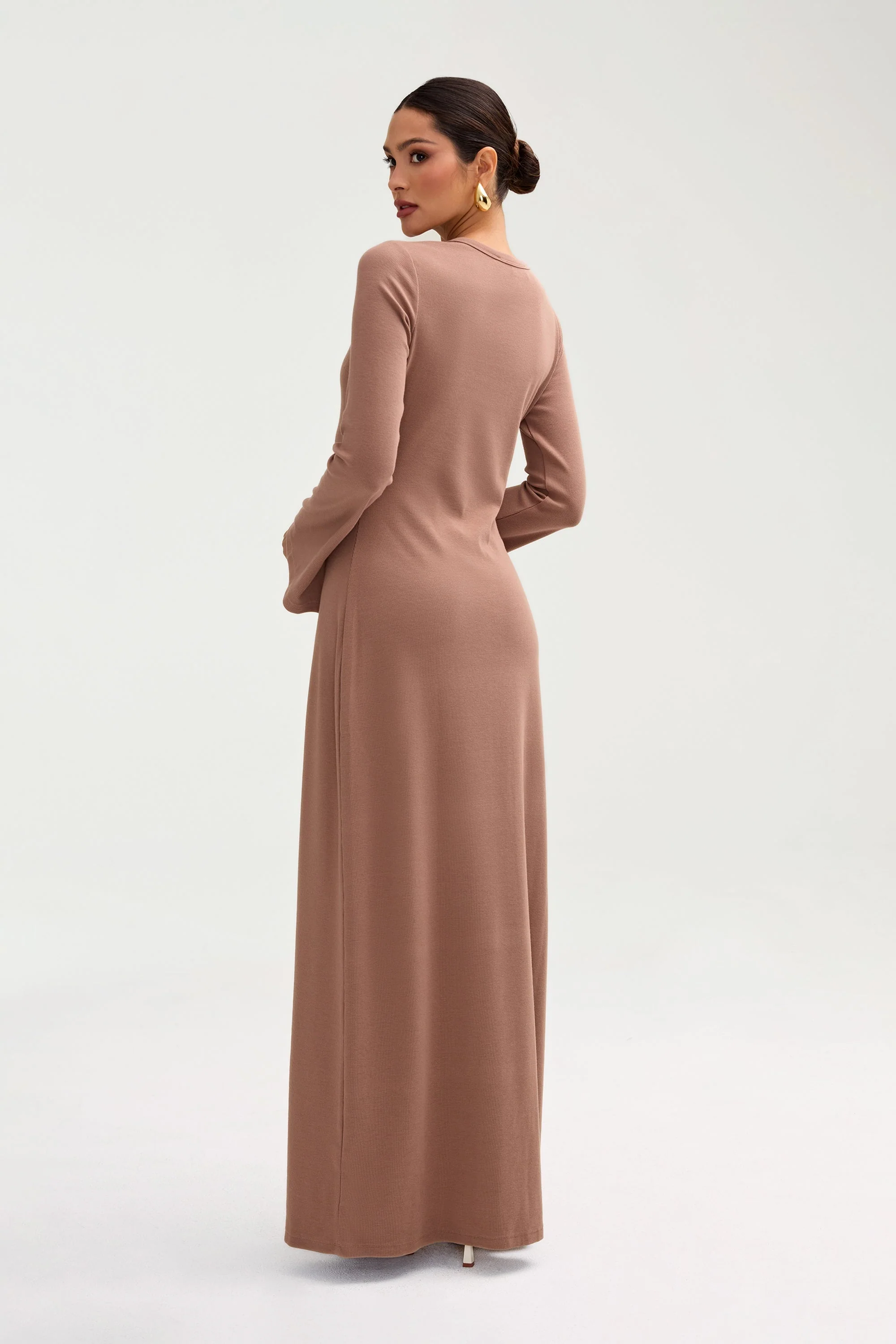 Ella Ribbed Split Cuff Maxi Dress - Brownie - Image 5