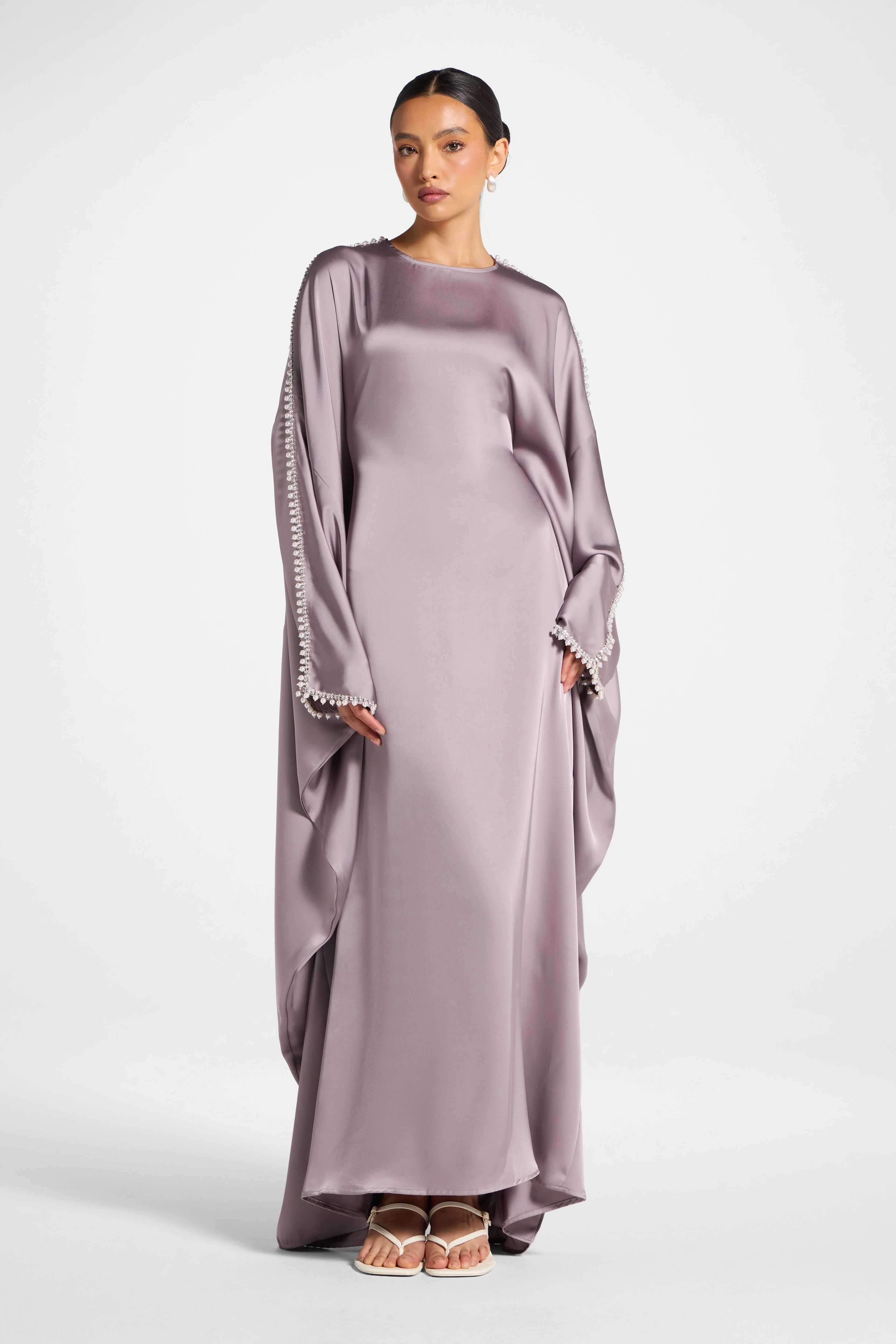 Embellished Butterfly Abaya Dress - Dusky Lavender