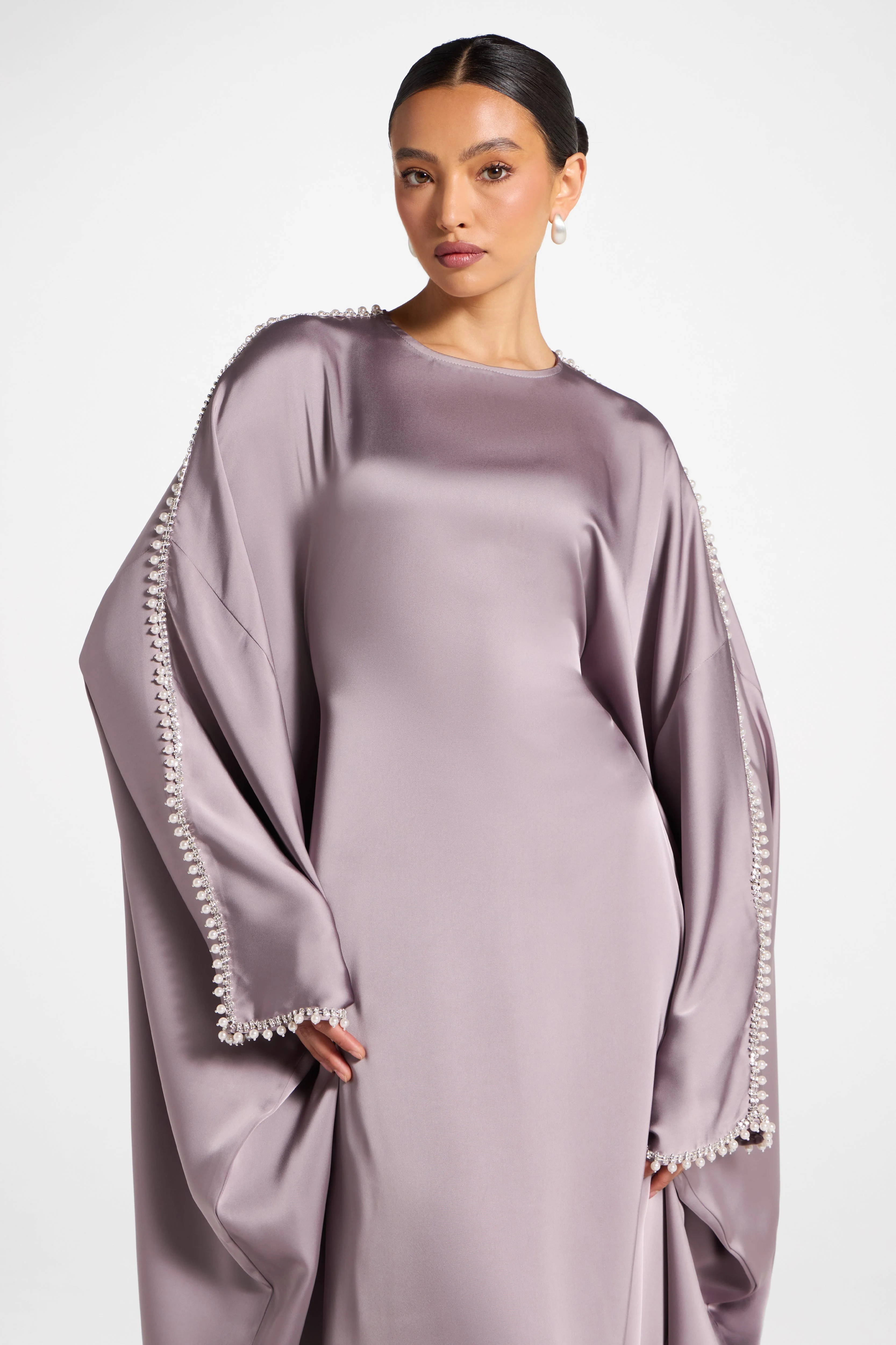 Embellished Butterfly Abaya Dress - Dusky Lavender - Image 2