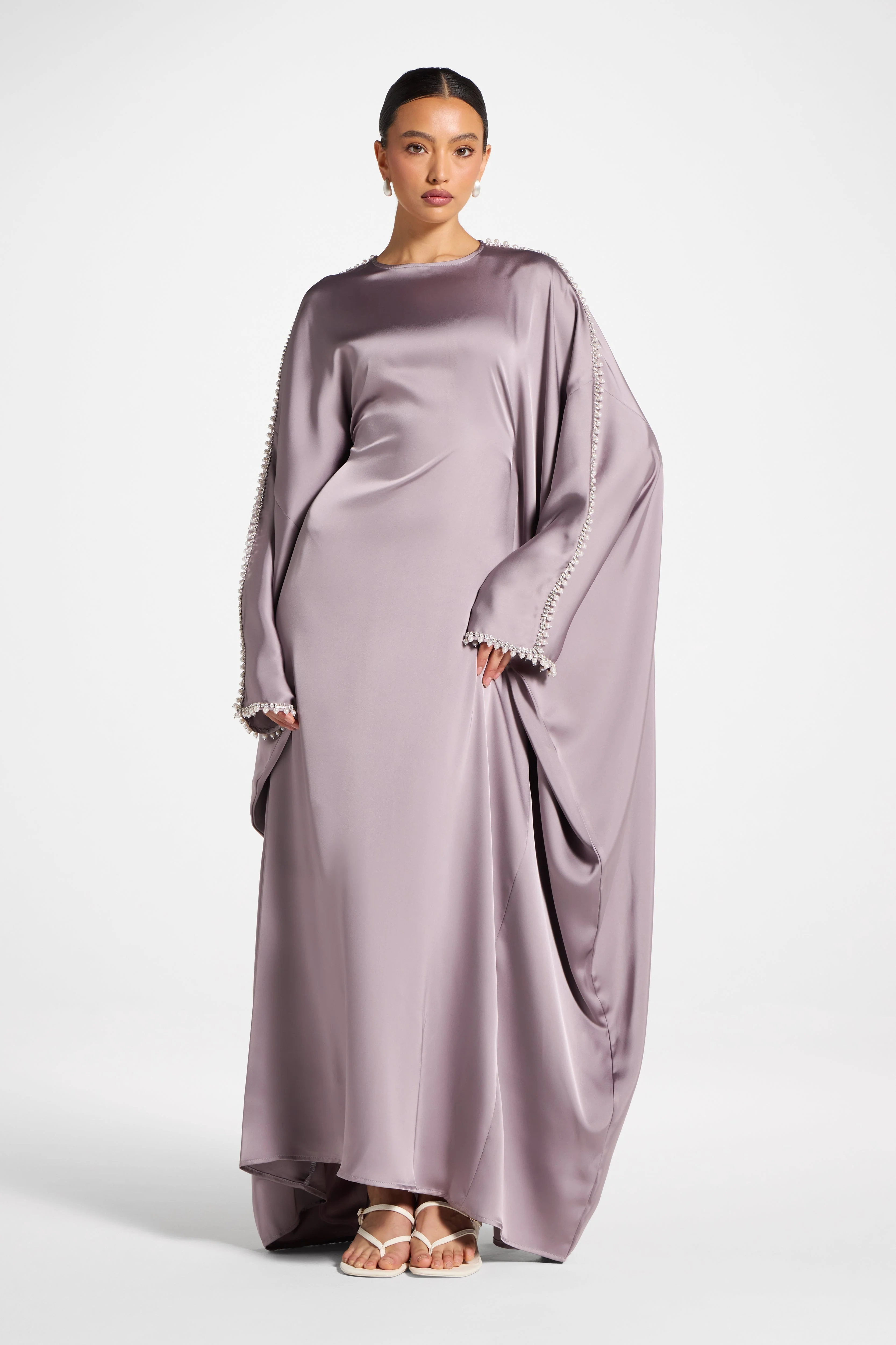 Embellished Butterfly Abaya Dress - Dusky Lavender - Image 3
