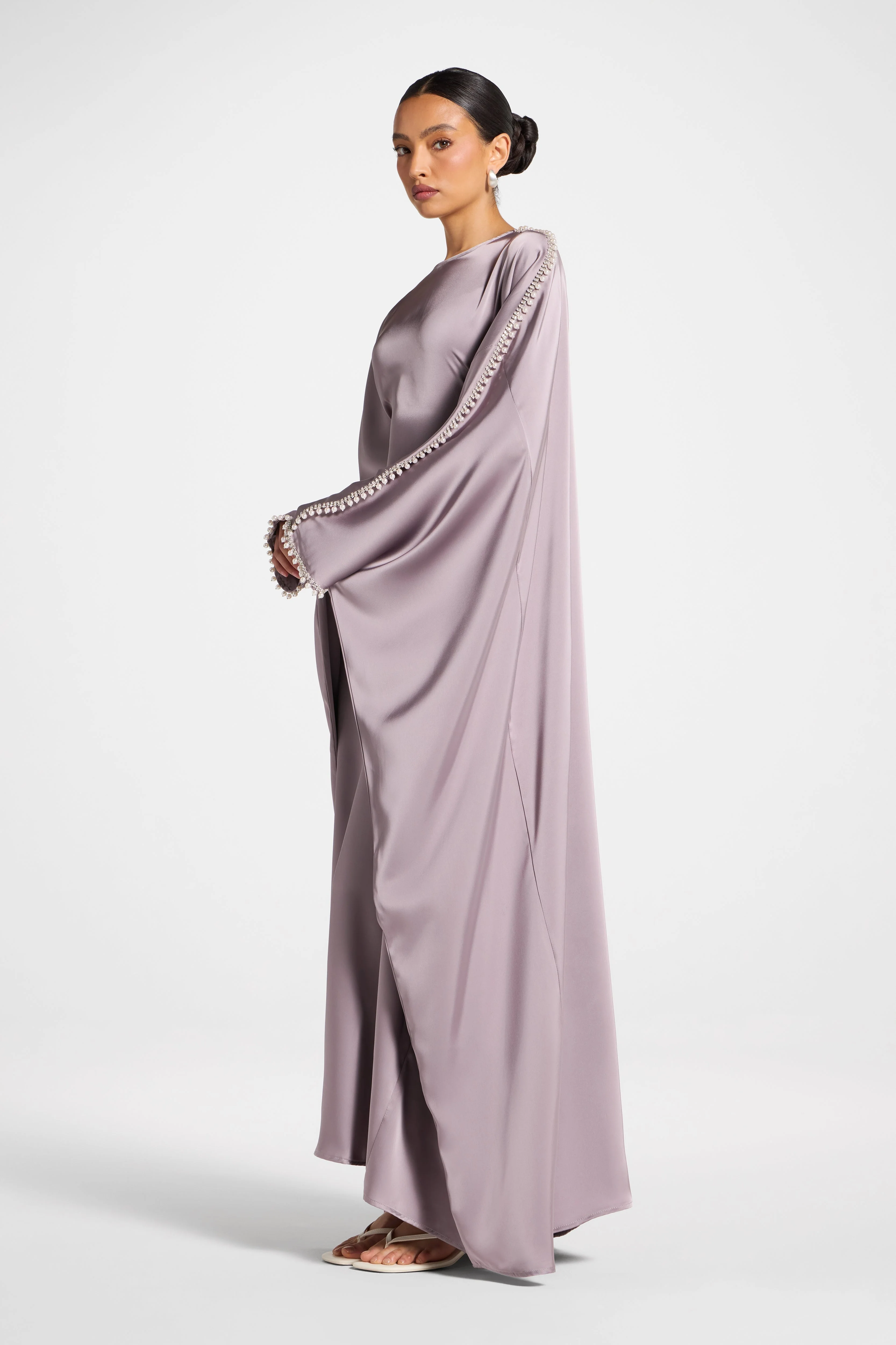 Embellished Butterfly Abaya Dress - Dusky Lavender - Image 4
