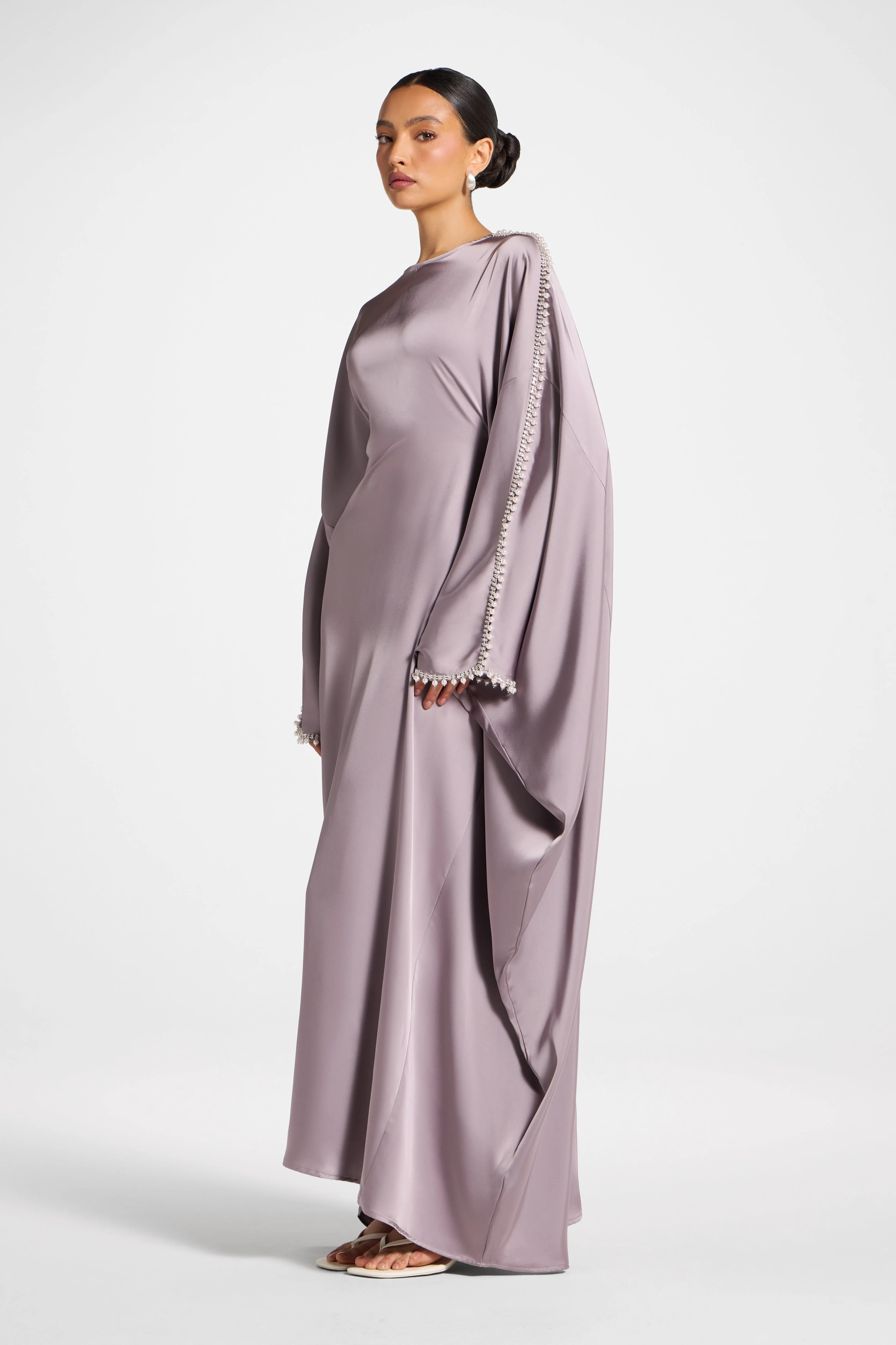 Embellished Butterfly Abaya Dress - Dusky Lavender - Image 5